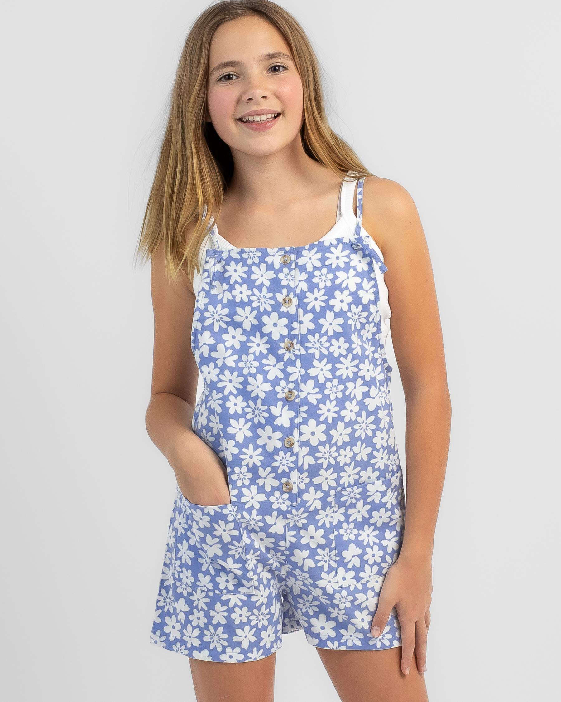 Shop Billabong Girl's Wave Watch Overall In Bayou Blue - Fast Shipping ...