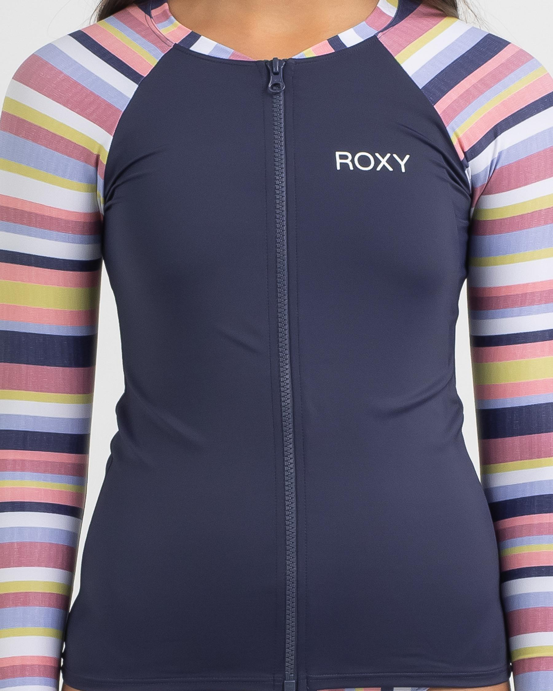 Roxy Girls Lovely Shine Long Sleeve Zip Rash Vest In Heather Rose Fast Shipping And Easy