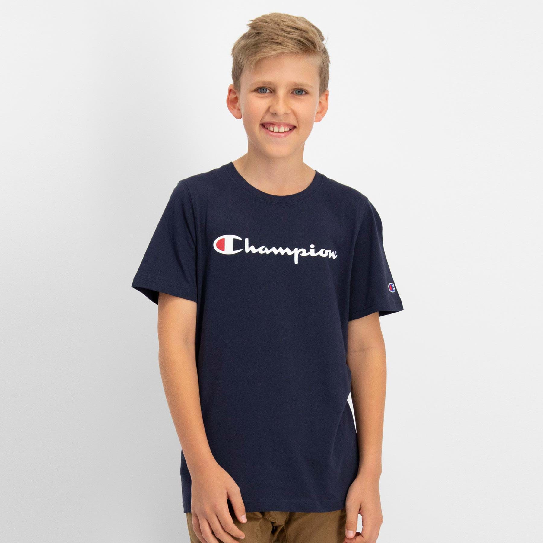 Shop Champion Boys' Logo T-Shirt In Navy - Fast Shipping & Easy Returns ...
