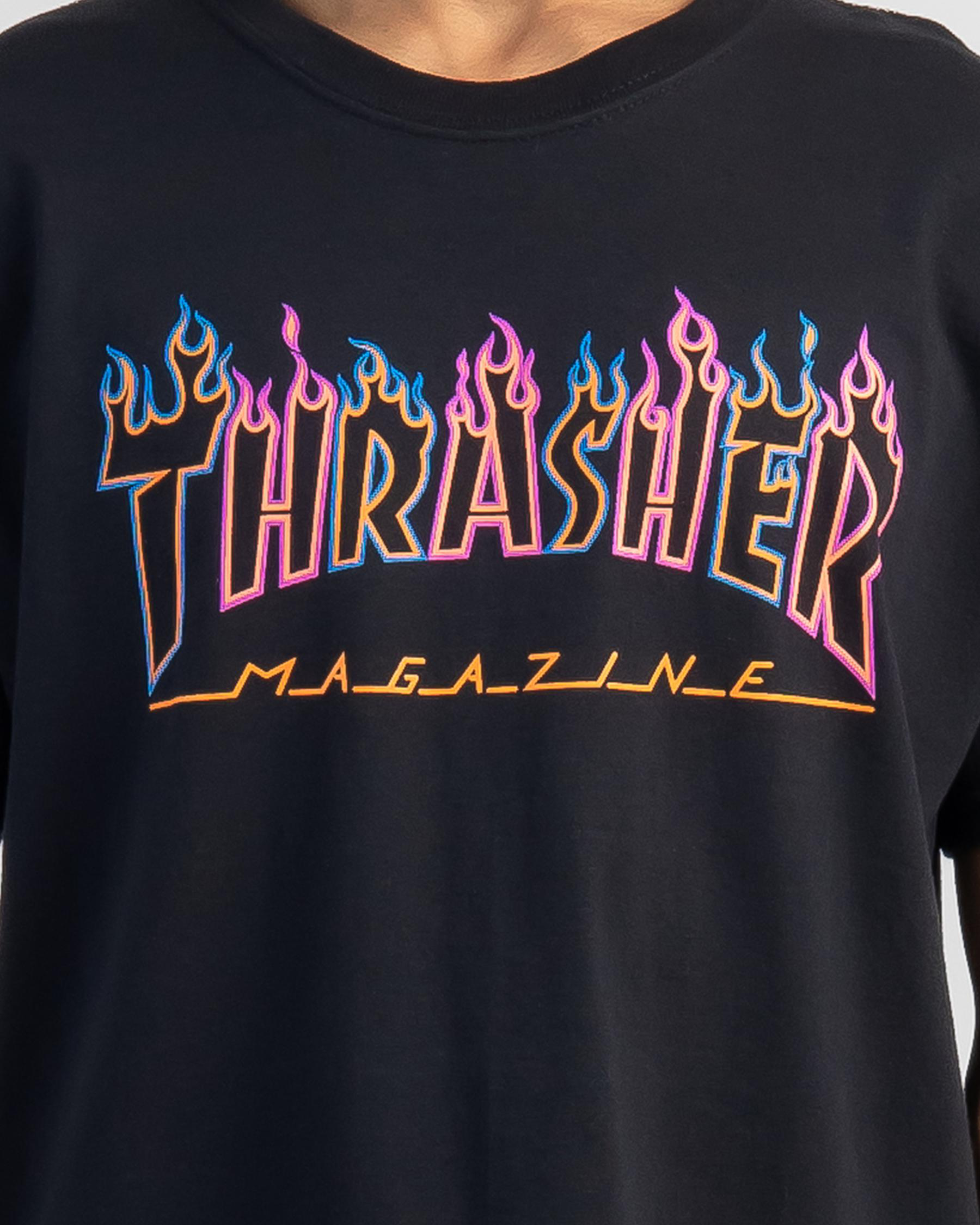 Shop Thrasher Double Flame Neon T-Shirt In Black - Fast Shipping & Easy ...