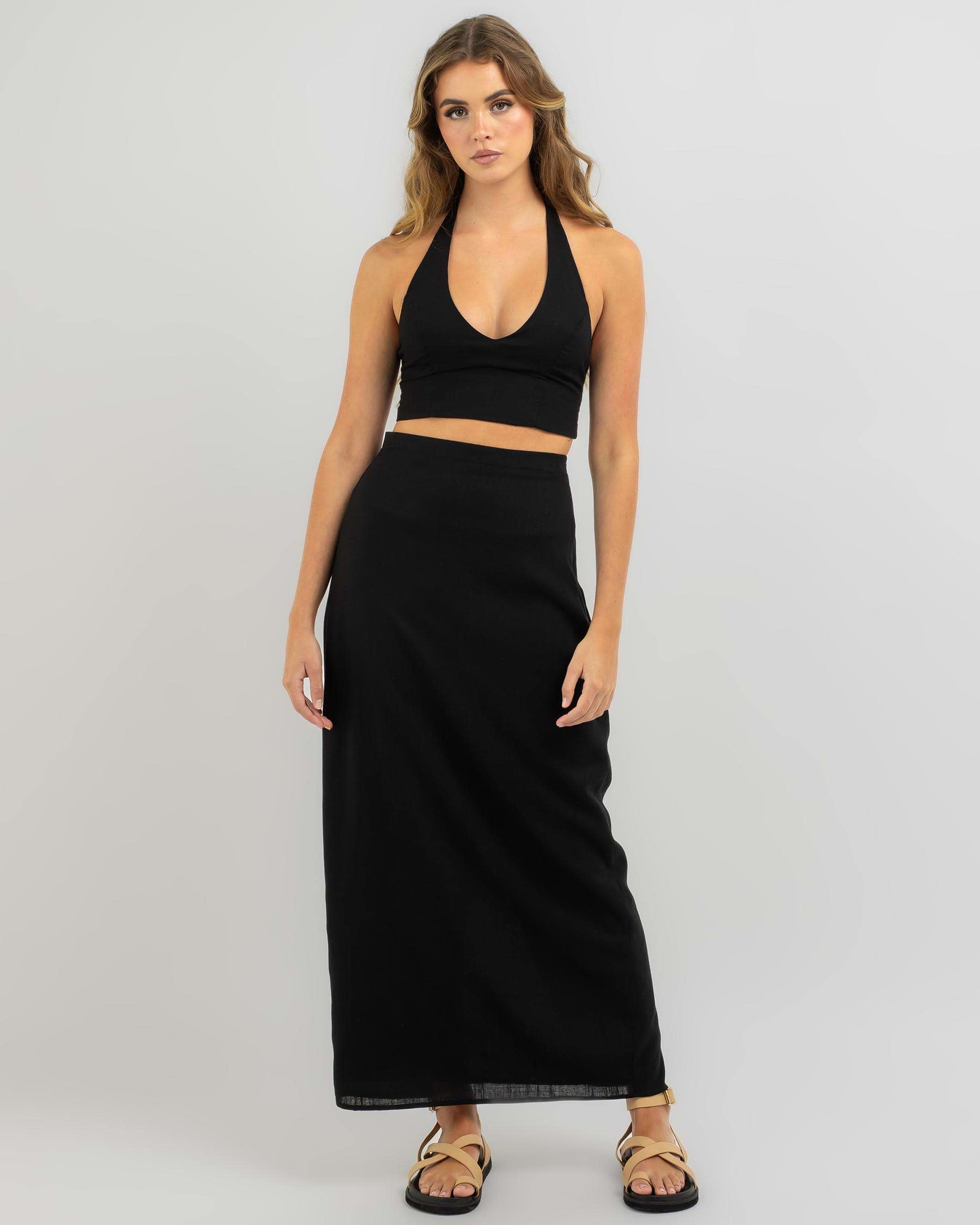 Shop Mooloola Straddie Hawaii Maxi Skirt In Black - Fast Shipping ...