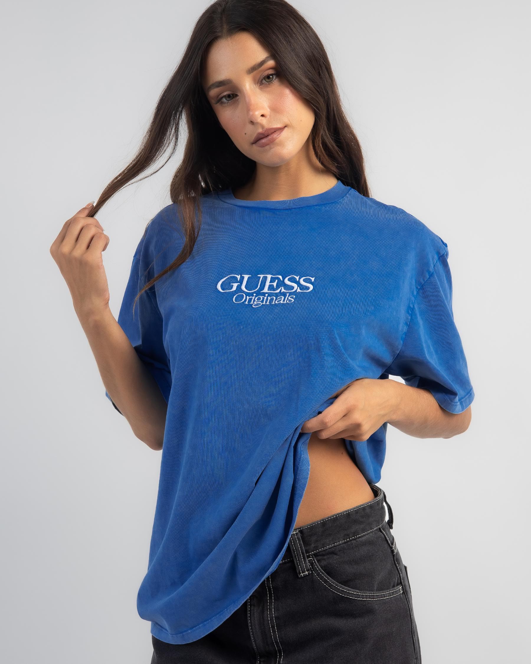 Shop GUESS Originals Brent Logo T-Shirt In Bright Zaffre Multi - Fast ...