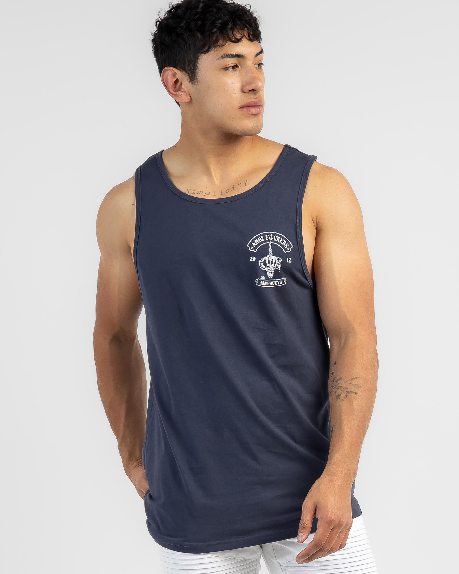 Shop The Mad Hueys Ahoy Ahoy Fkr Singlet In Petrol Blue - Fast Shipping ...