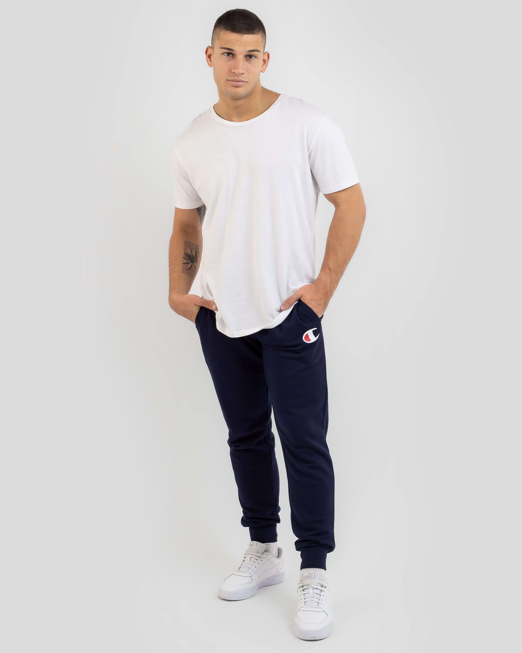 Shop Champion C Logo Cuff Track Pants In Navy - Fast Shipping & Easy ...