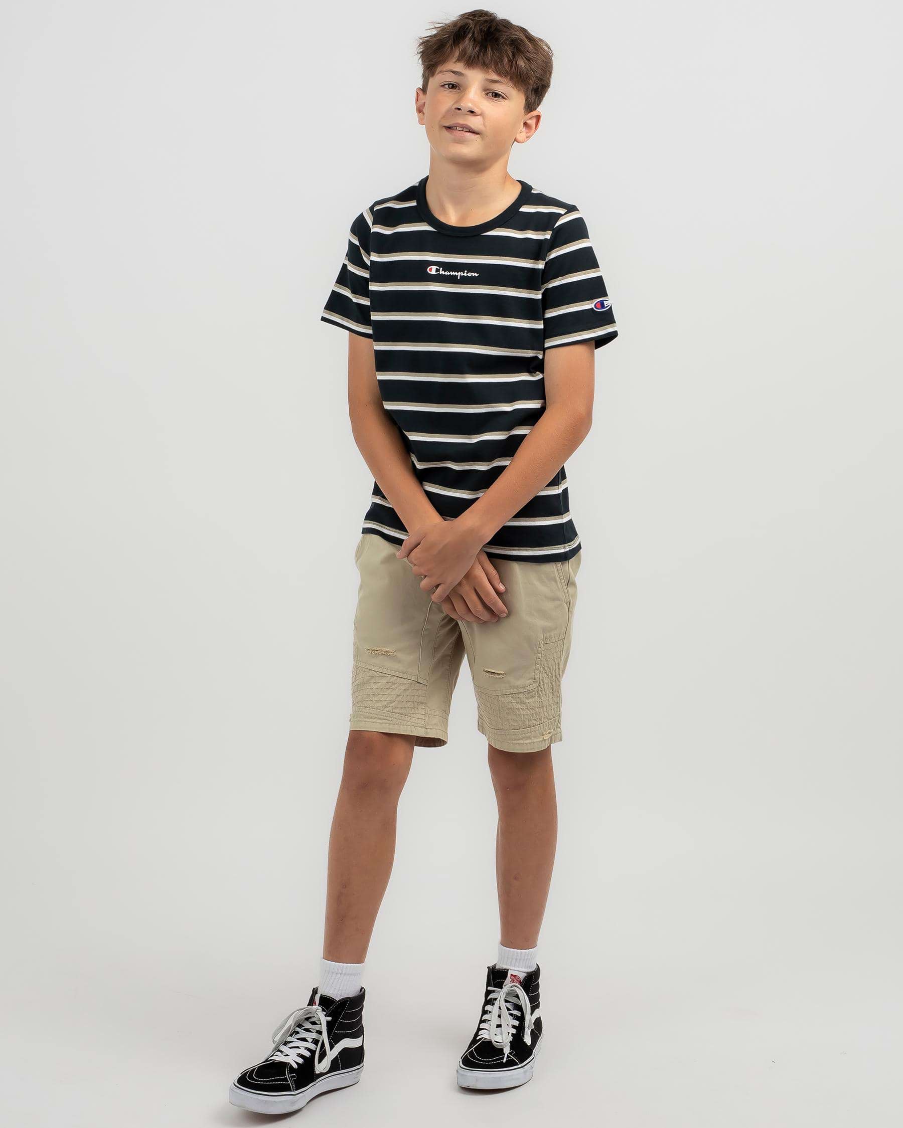 Shop Champion Boys' Stripe T-Shirt In Championship/barren Ground/white ...