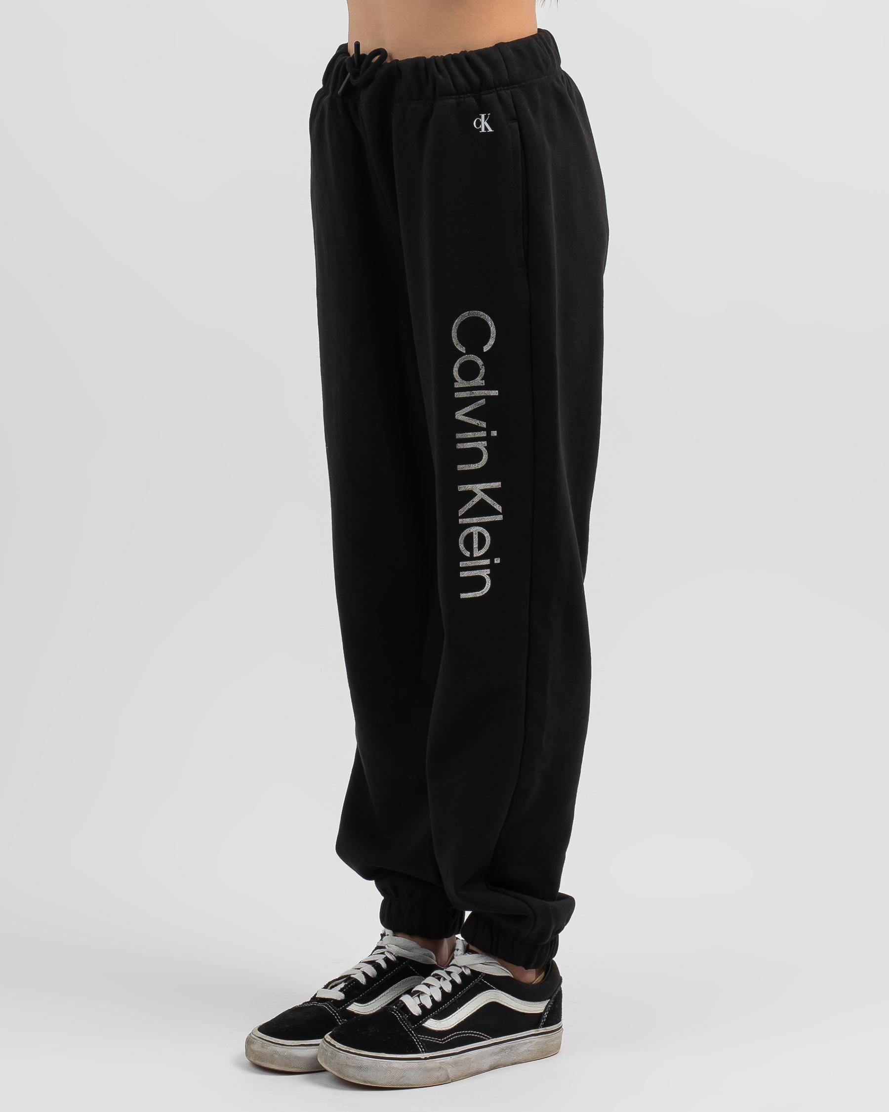 Shop Calvin Klein Girls' Institutional Track Pants In Ck Black Fast