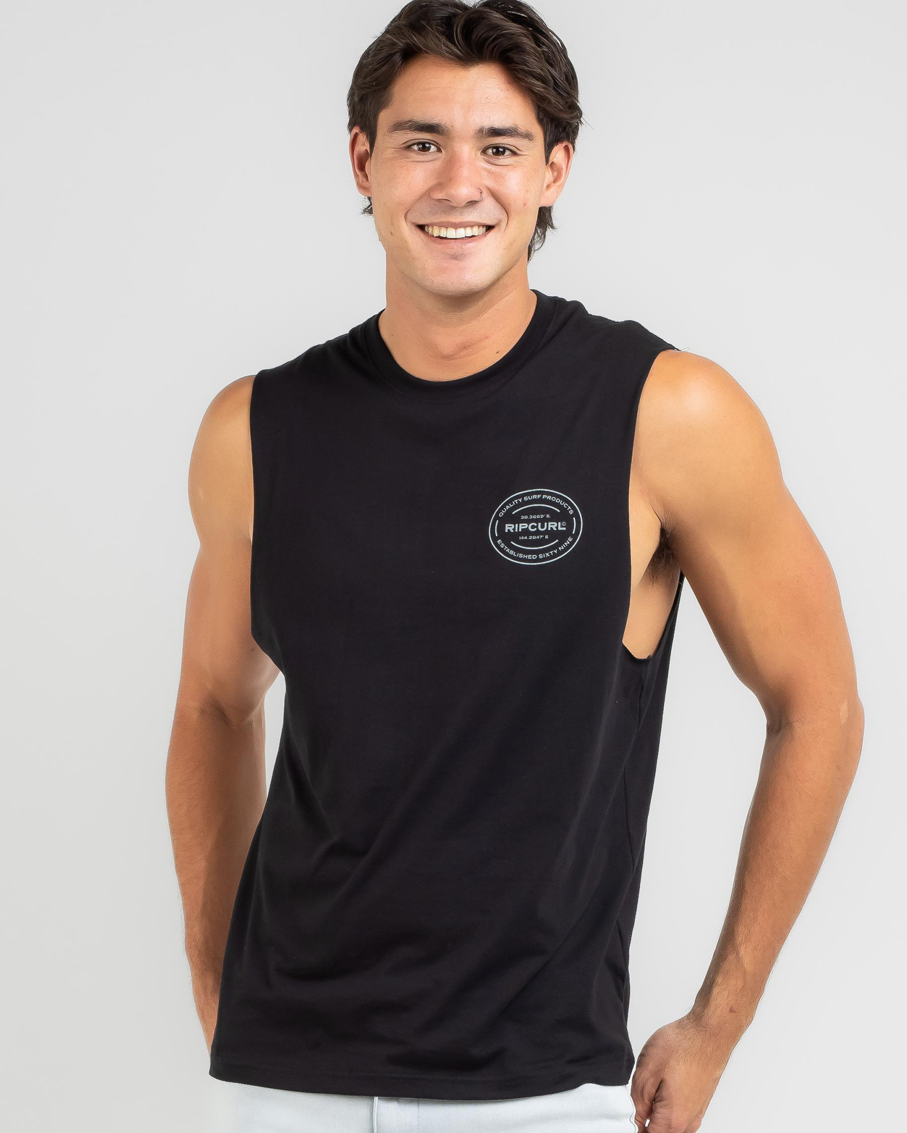 Shop Rip Curl Vaporcool Oval Muscle Tank In Black - Fast Shipping ...