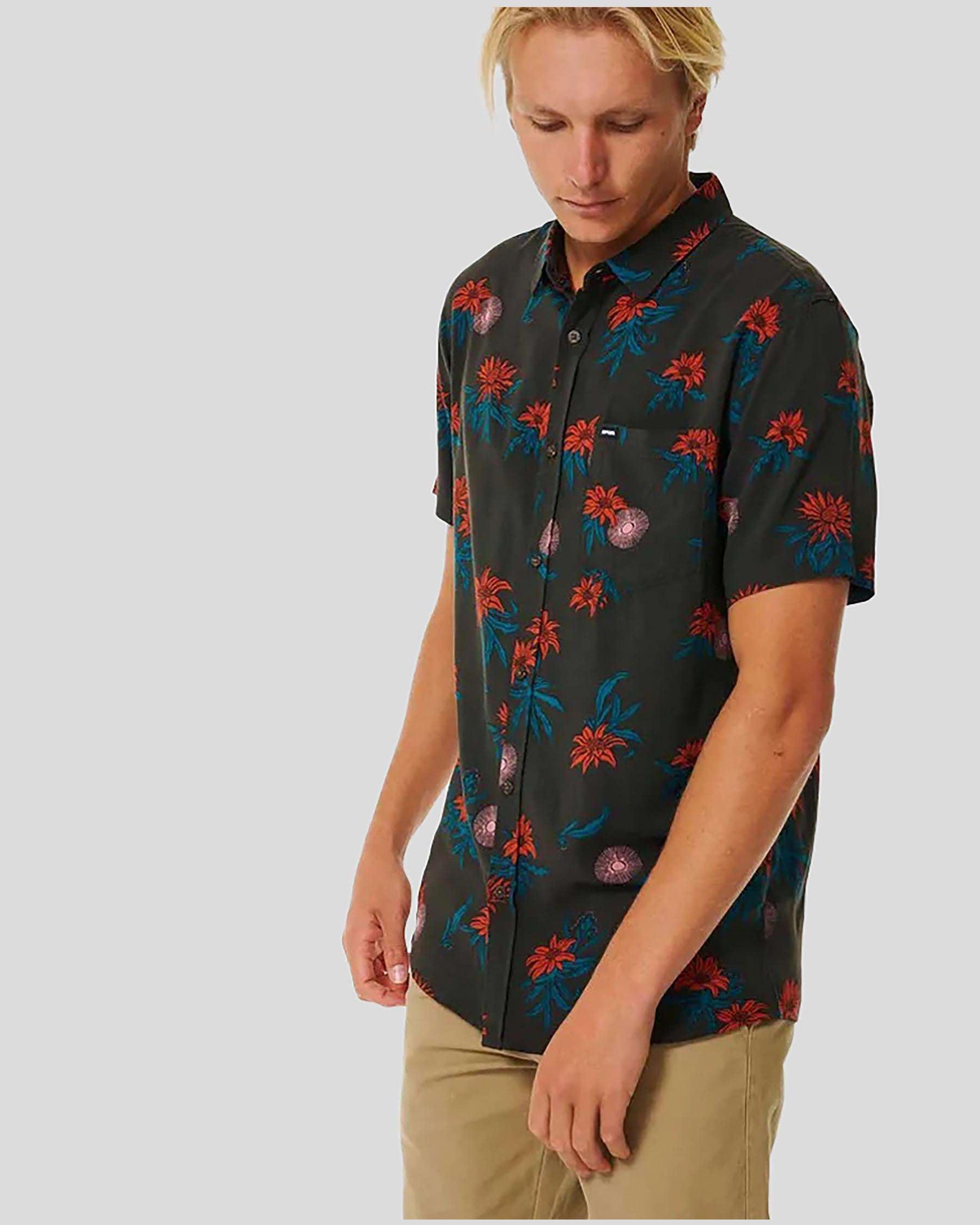 Shop Rip Curl Sun Razed Floral Short Sleeve Shirt In Washed Black ...