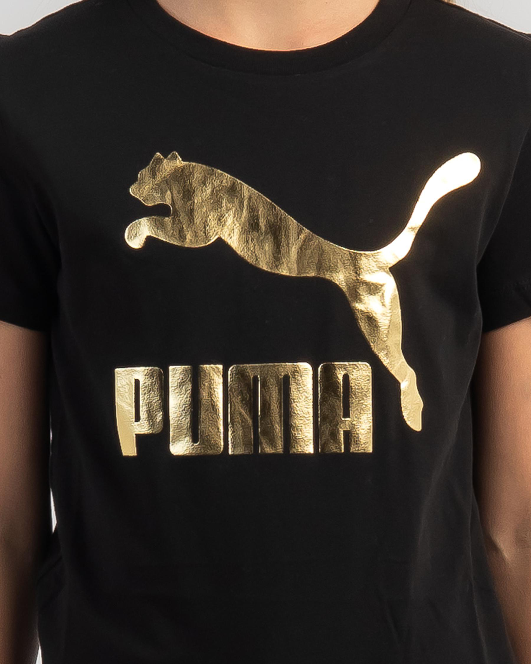 Shop Puma Girls' Classics Logo T-Shirt In Puma Black - Fast Shipping ...