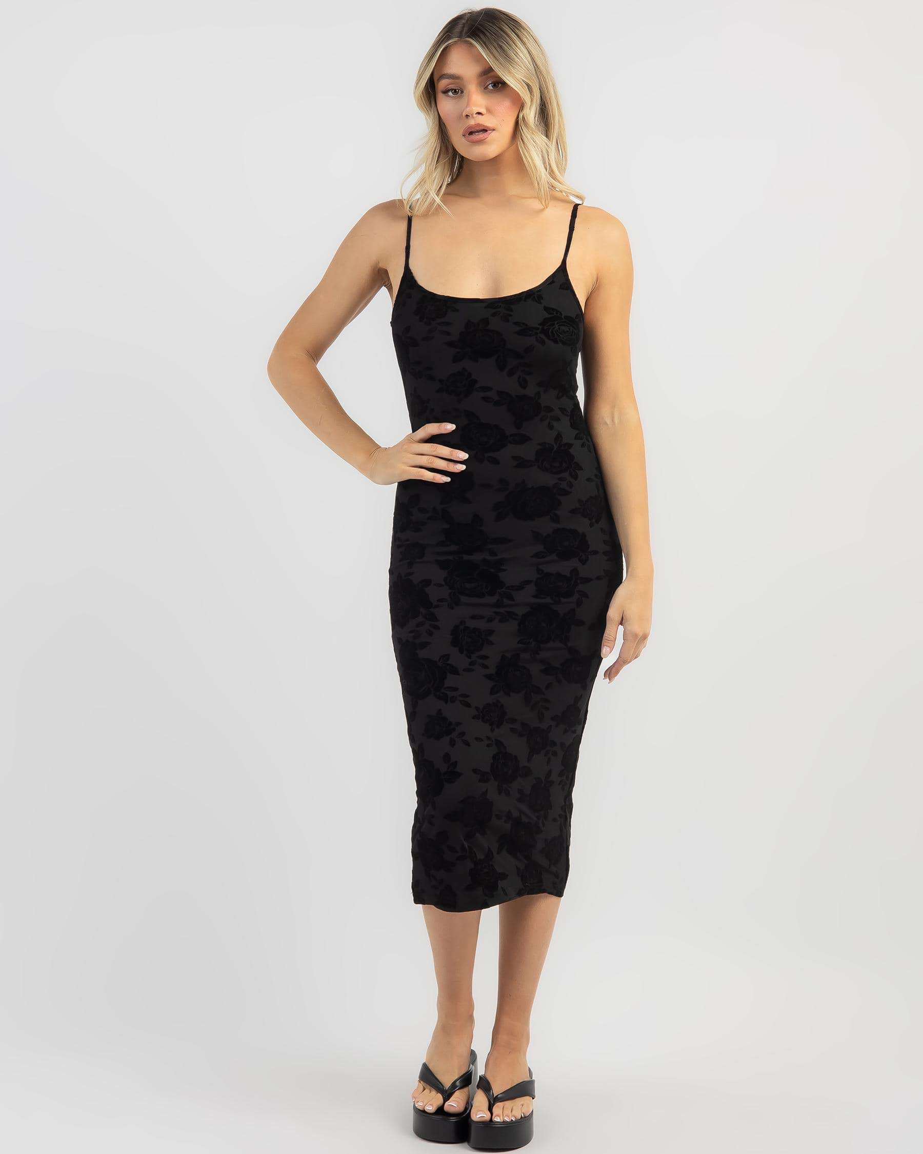 Shop Ava And Ever Casey Midi Dress In Black Flocking - Fast Shipping ...