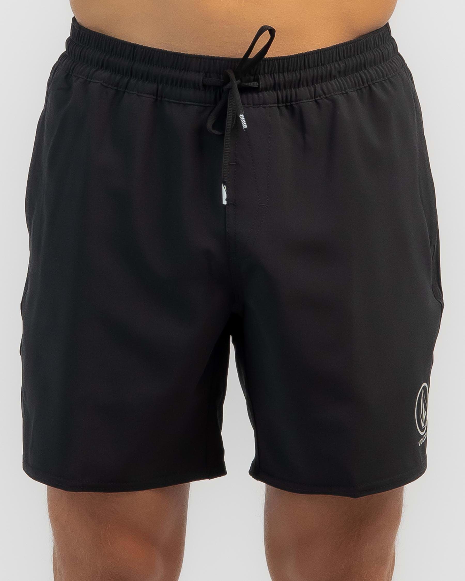 Shop Volcom Manic Elastic Waist Board Shorts In Black - Fast Shipping ...