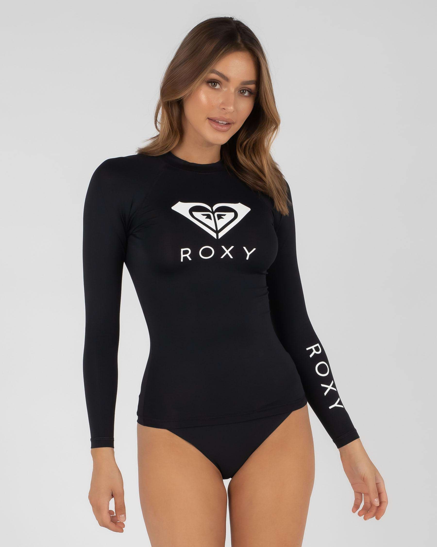 Shop Roxy Beach Classics Long Sleeve Rash Vest In Anthracite Kvj0 ...