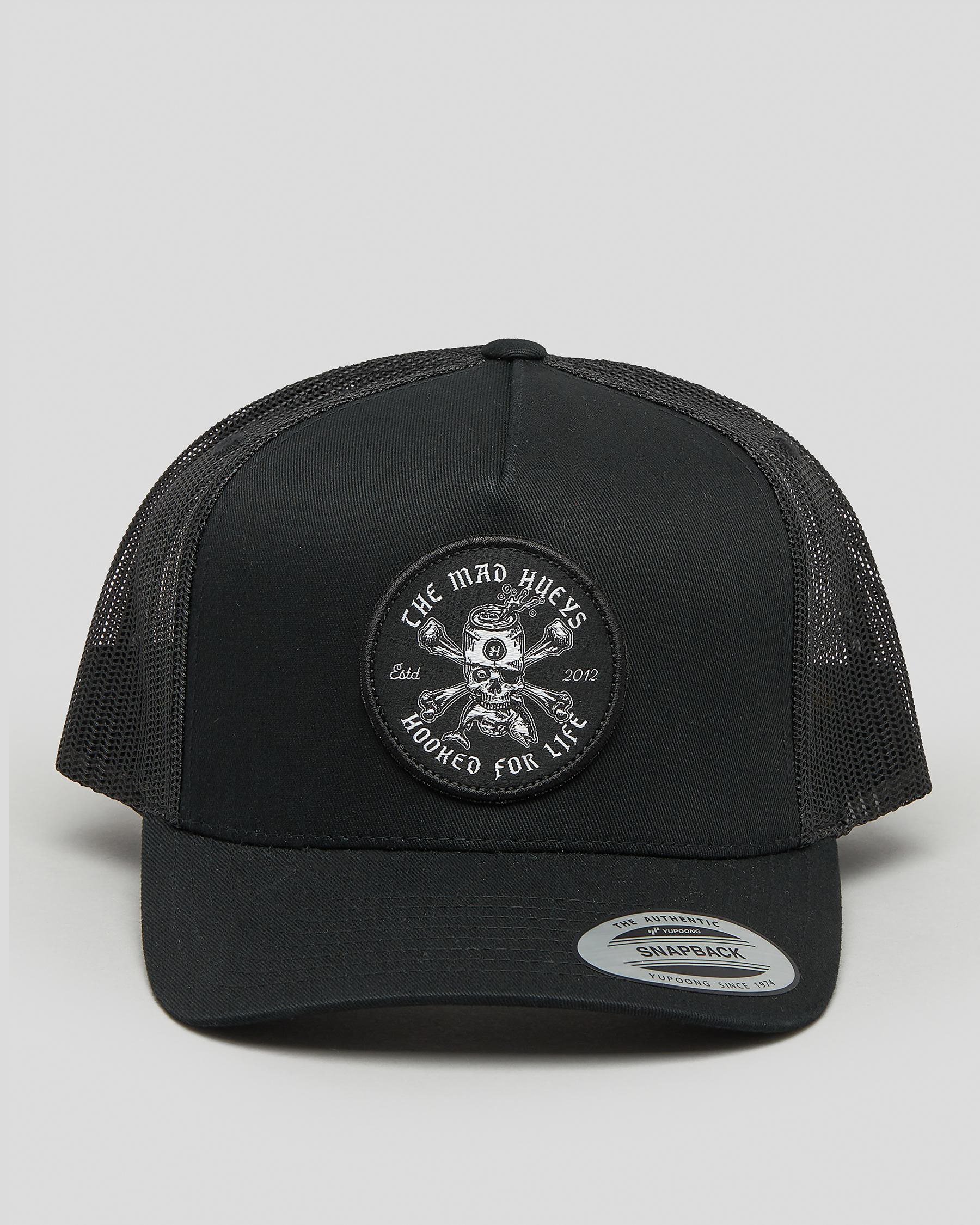 The Mad Hueys Hooked For Life Twill Trucker In Black - Fast Shipping ...