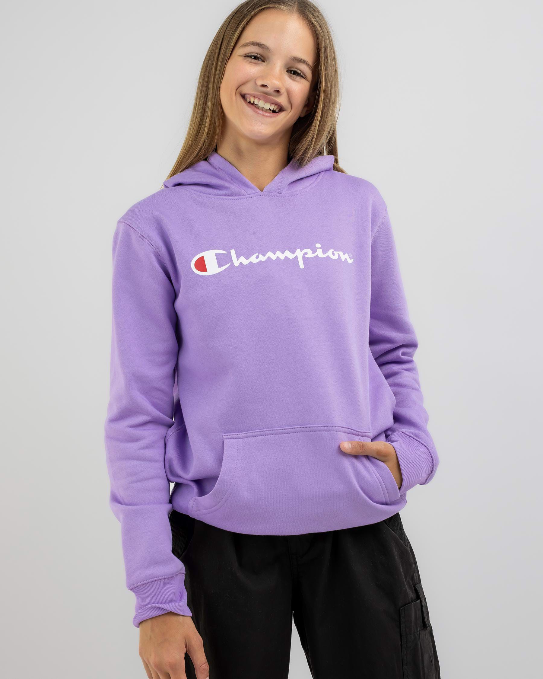 Shop Champion Girls' Logo Hoodie In Passionflower - Fast Shipping ...