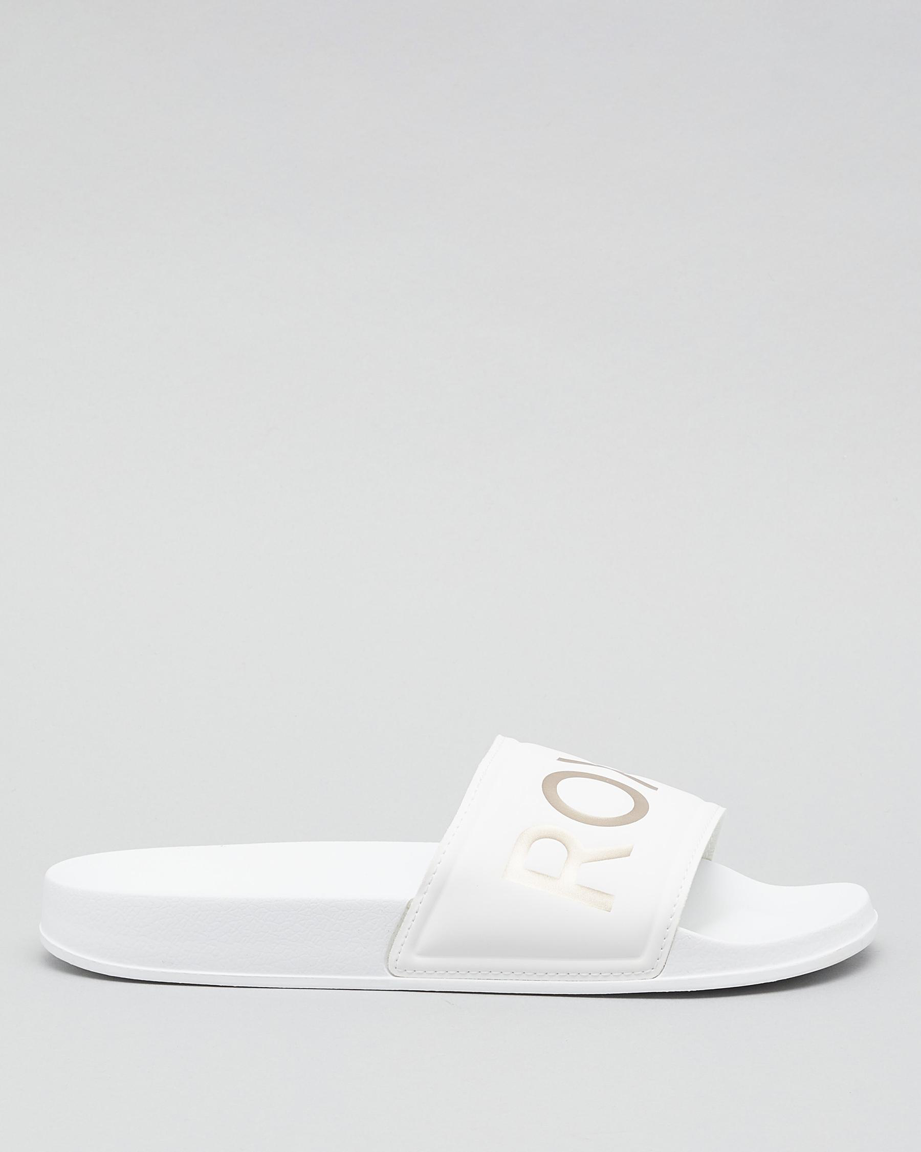 Shop Roxy Slippy Slide Sandals In White Smooth - Fast Shipping & Easy ...