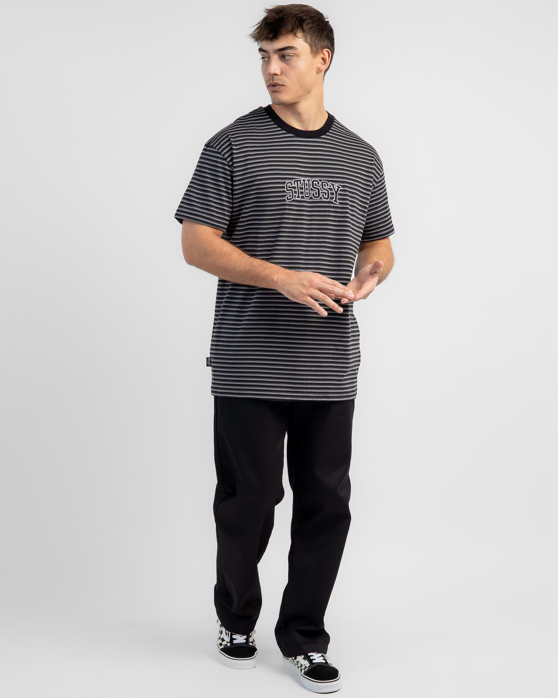 Shop Stussy College Stripe T-Shirt In Black - Fast Shipping & Easy ...