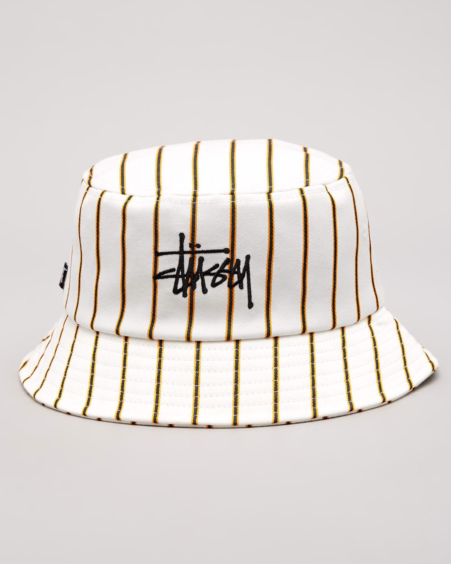 Stussy Pinstripe Graffiti Bucket Hat In Off White - FREE* Shipping