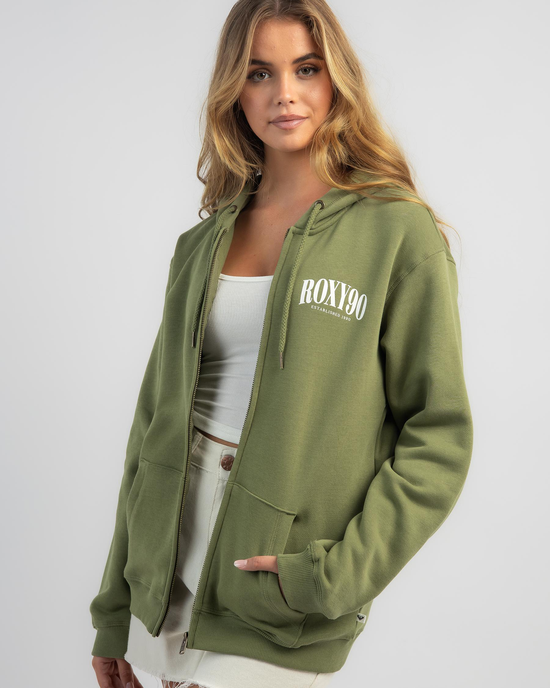 Shop Roxy Surf Stoked Zip Through Hoodie In Loden Green - Fast Shipping ...