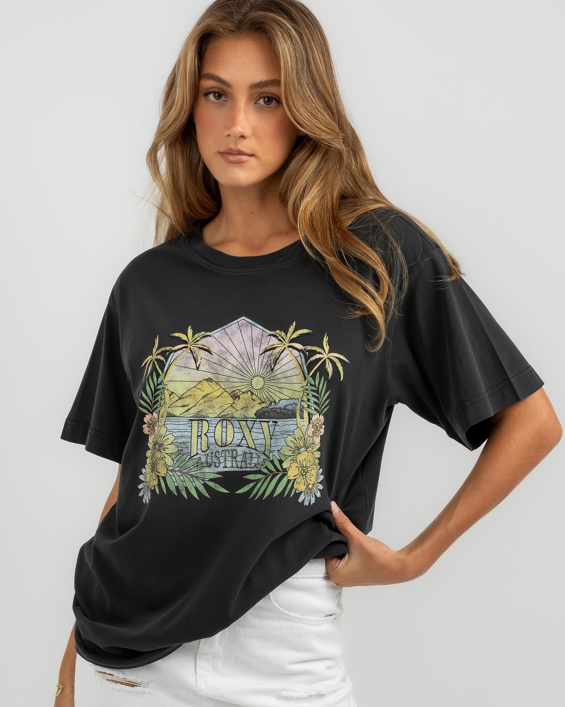 Shop Roxy East Coast Destination Tee In Anthracite - Fast Shipping ...