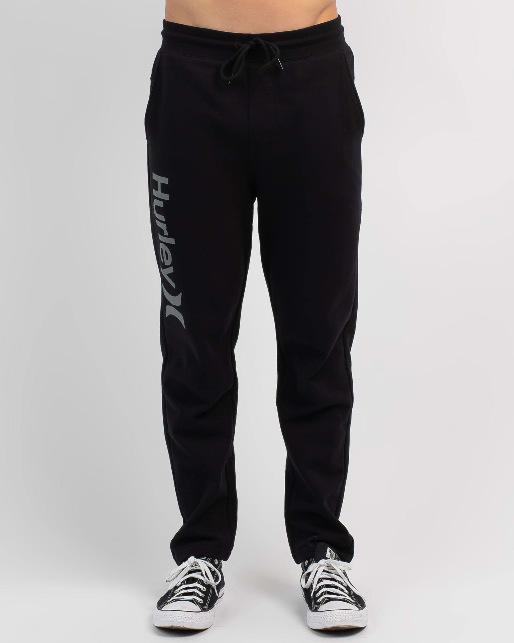 Shop Hurley One And Only Fleece Track Pants In Black/smoke Grey - Fast ...