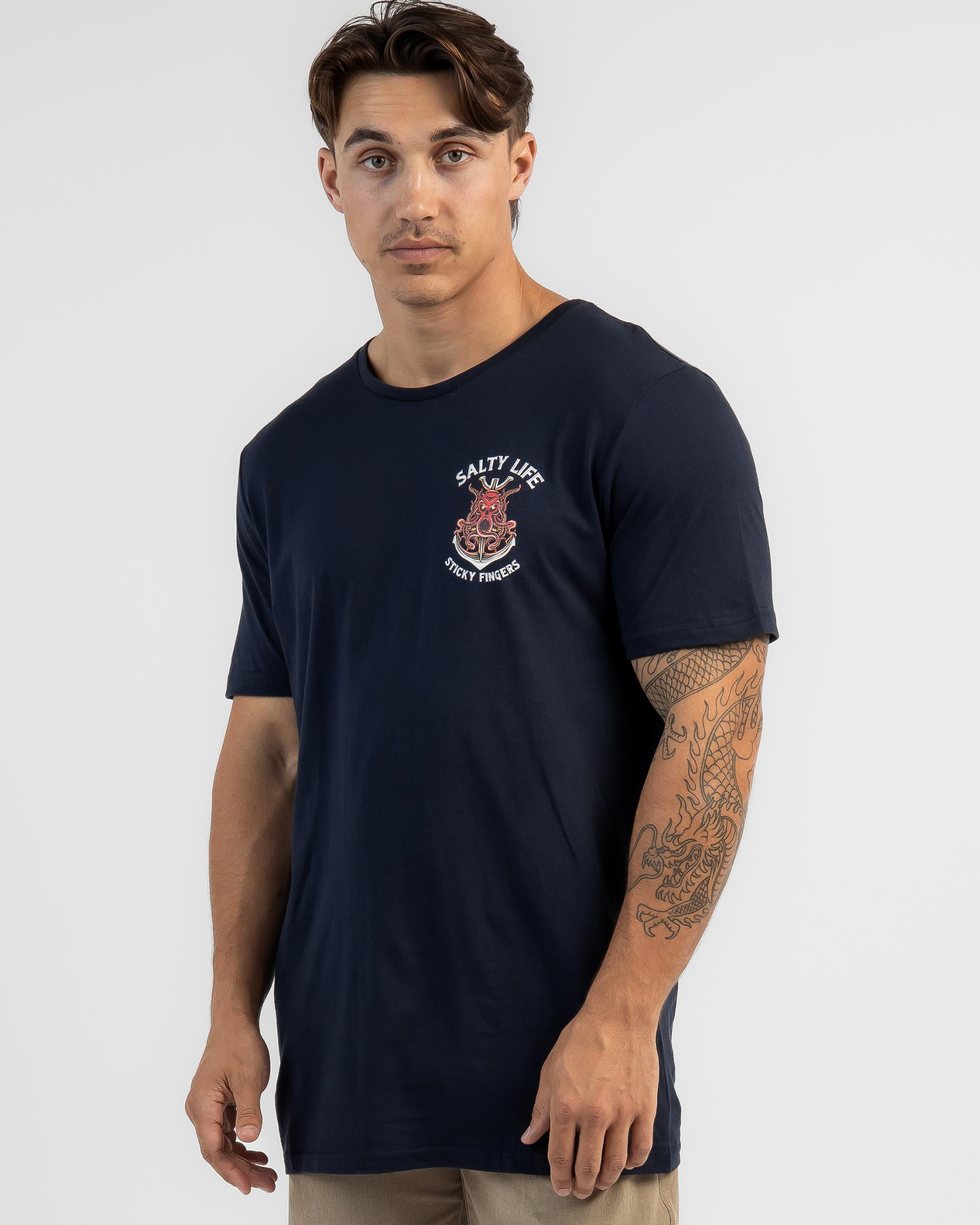 Shop Salty Life Sticky Fingers T-Shirt In Navy - Fast Shipping & Easy ...