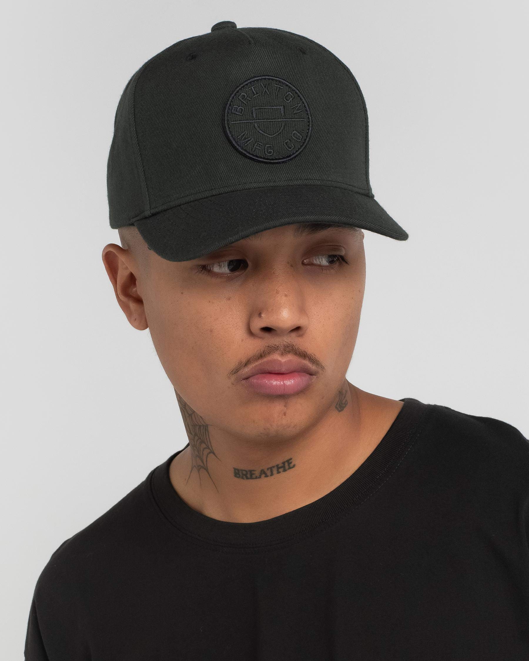 Shop Brixton Crest C MP Snapback Cap In Pigment Black - Fast Shipping ...