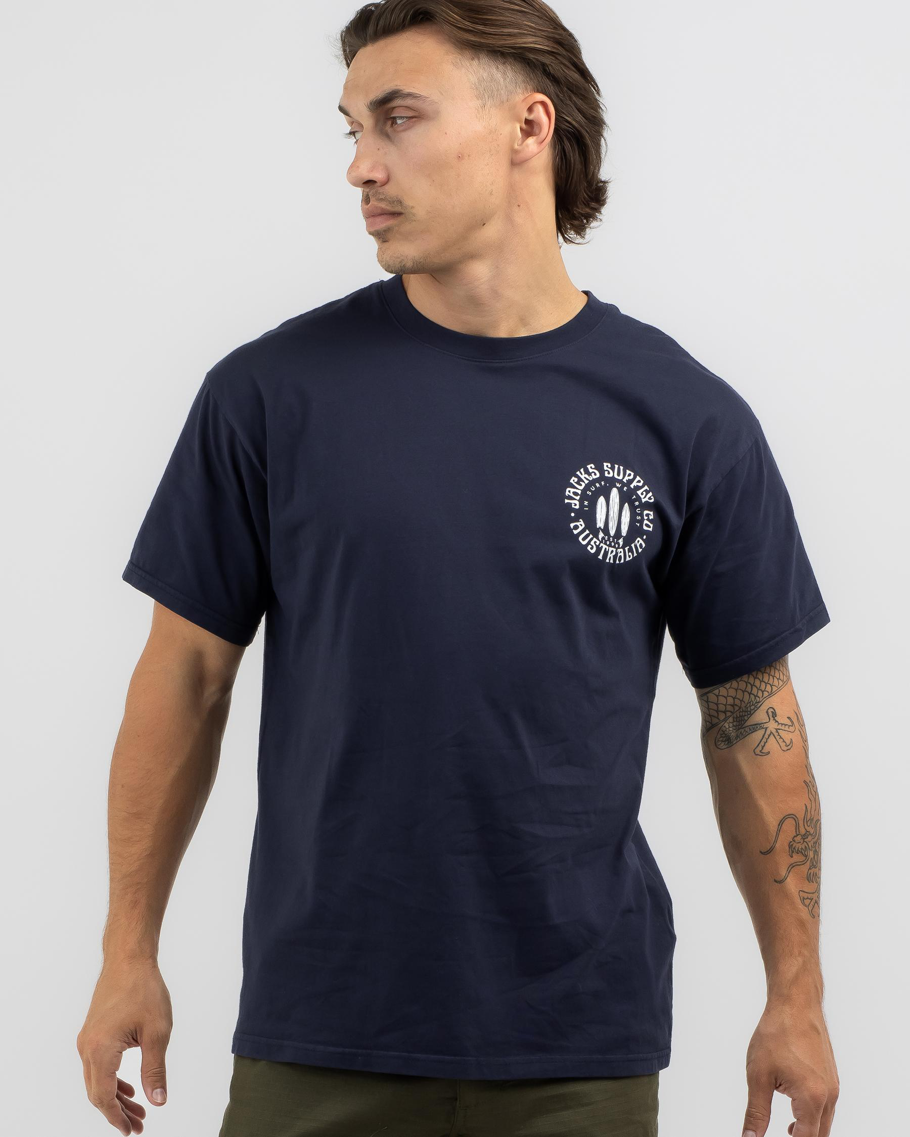 Shop Jacks Longboard T-Shirt In Washed Navy - Fast Shipping & Easy ...