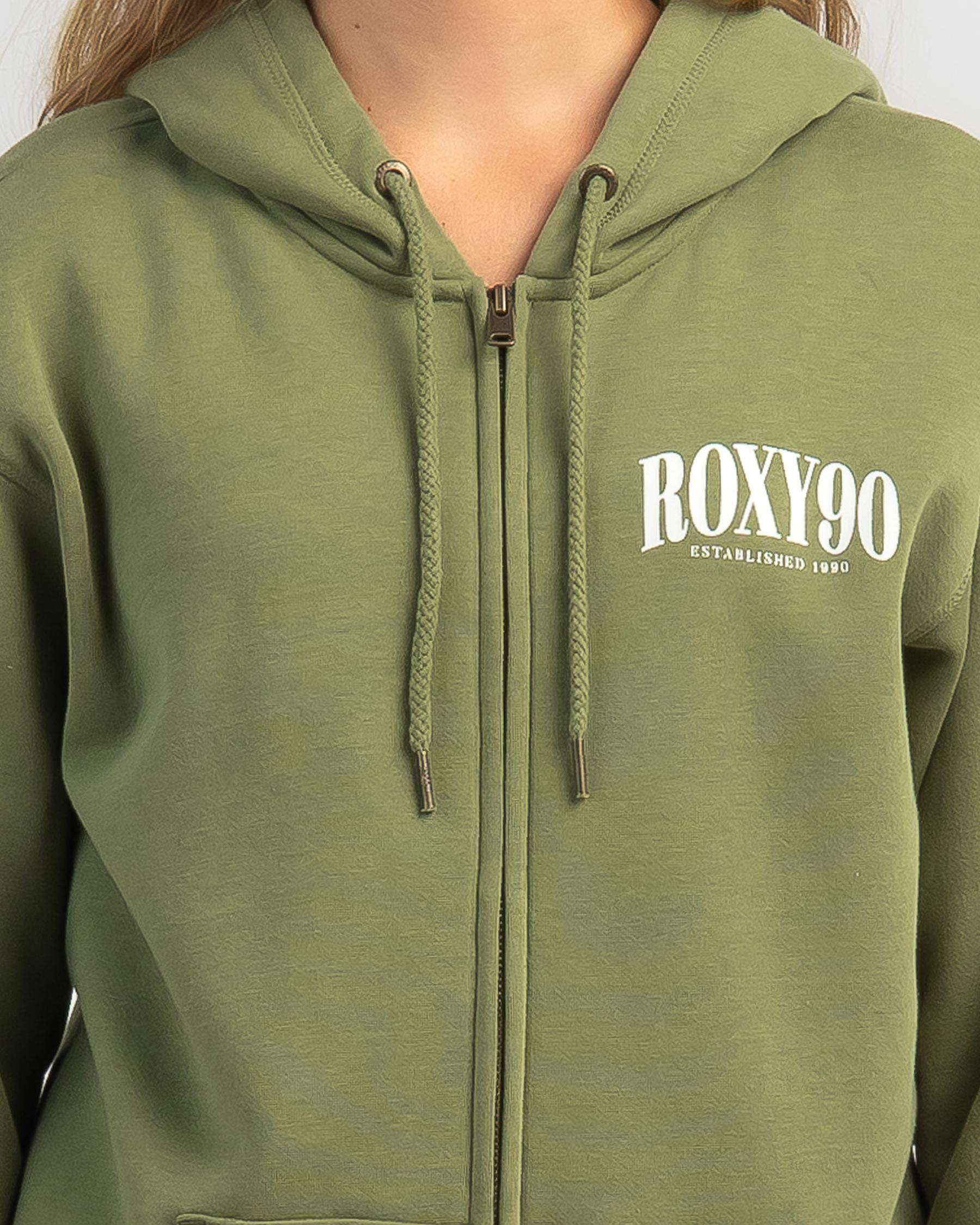 Shop Roxy Surf Stoked Zip Through Hoodie In Loden Green - Fast Shipping ...