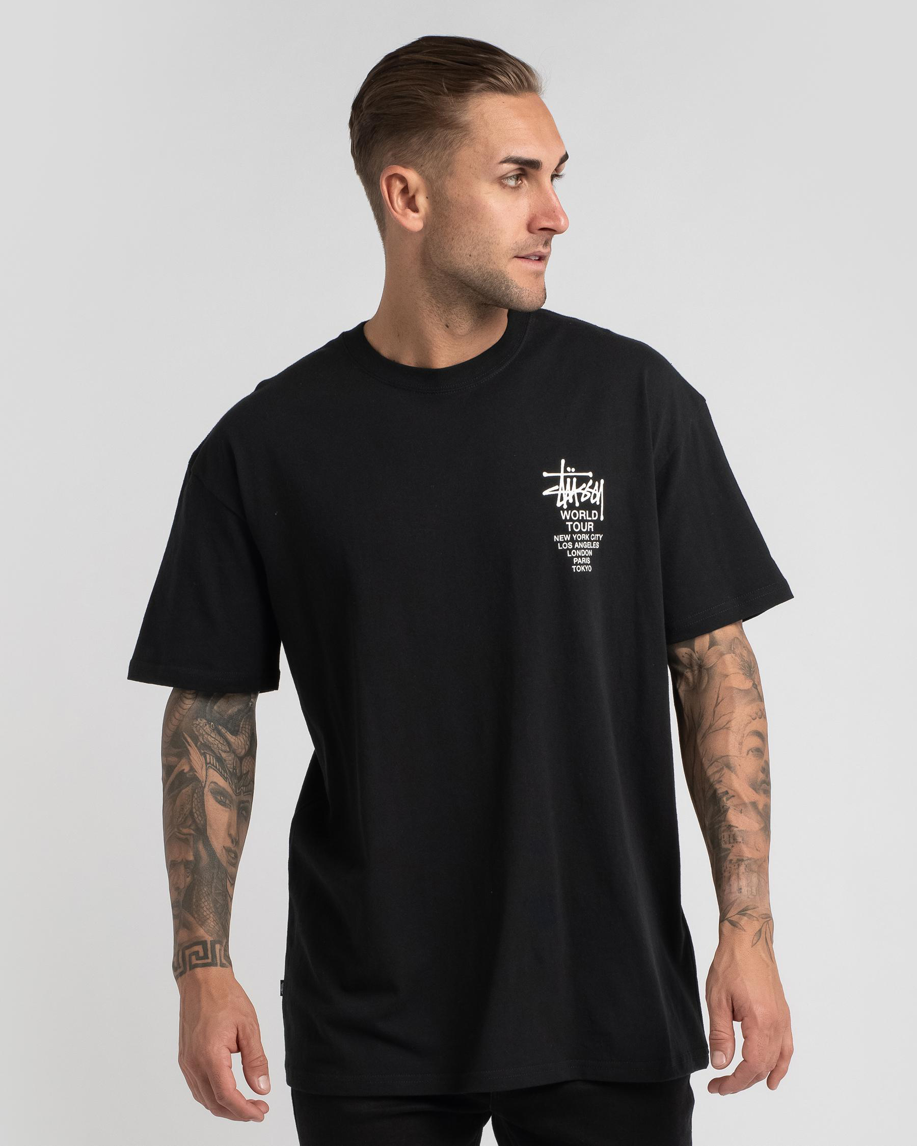 Shop Stussy World Tour T-Shirt In Black - Fast Shipping & Easy Returns ...