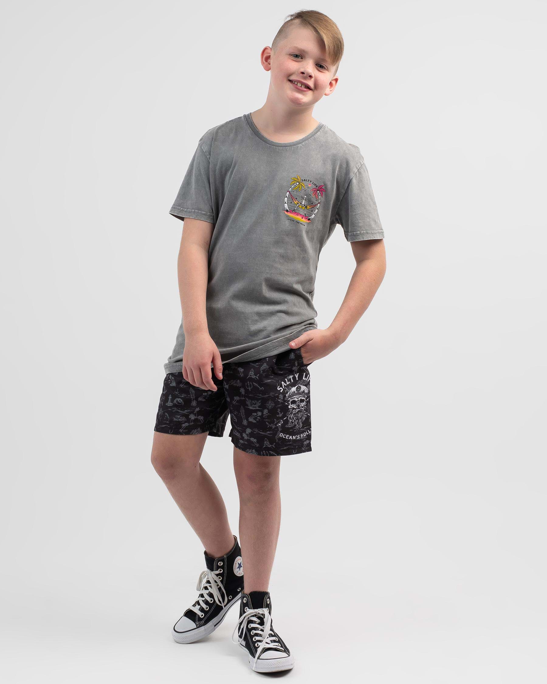 Shop Salty Life Boys' Hunter Mully Shorts In Black - Fast Shipping ...