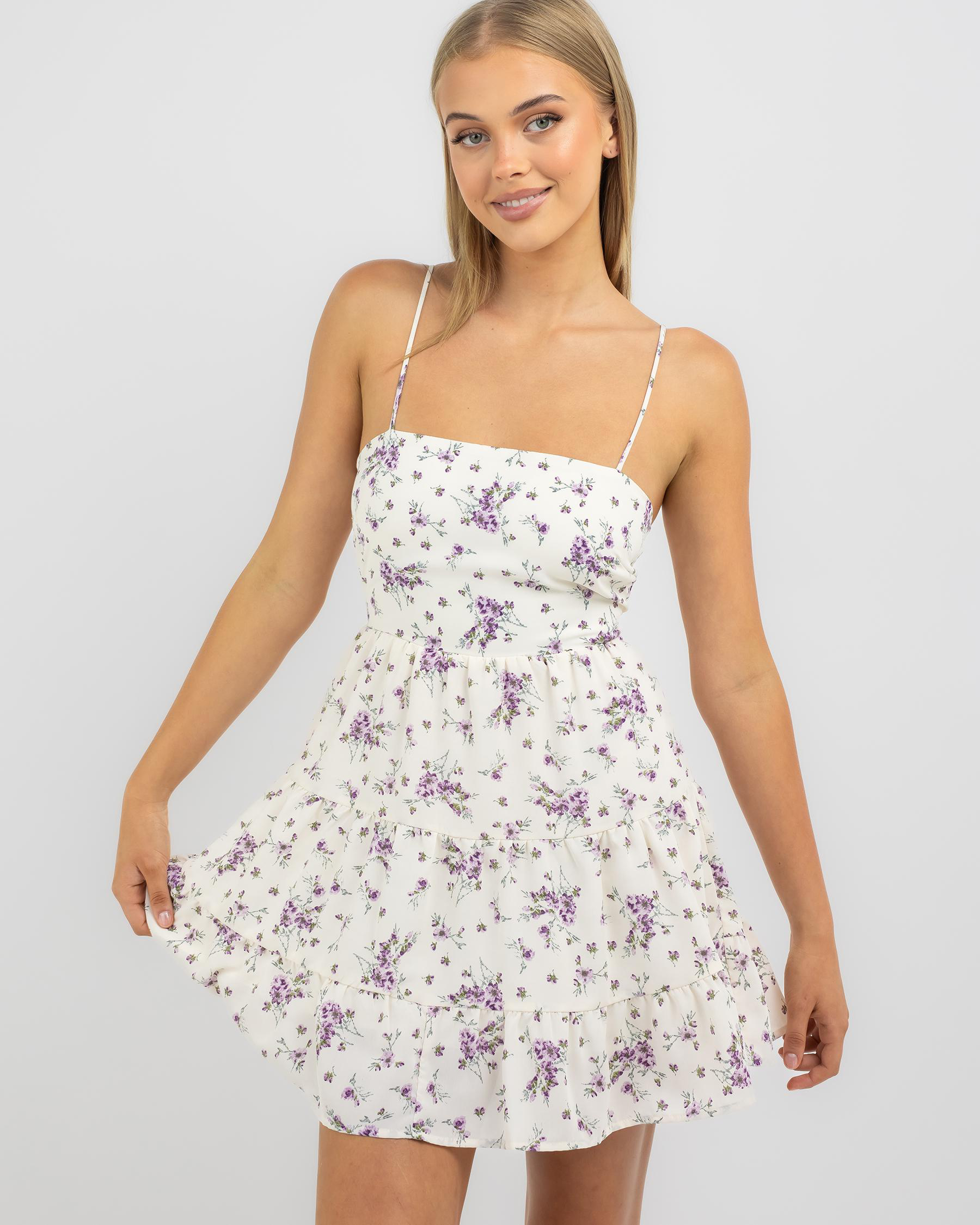 Shop Mooloola Hayes Dress In White/lilac - Fast Shipping & Easy Returns ...
