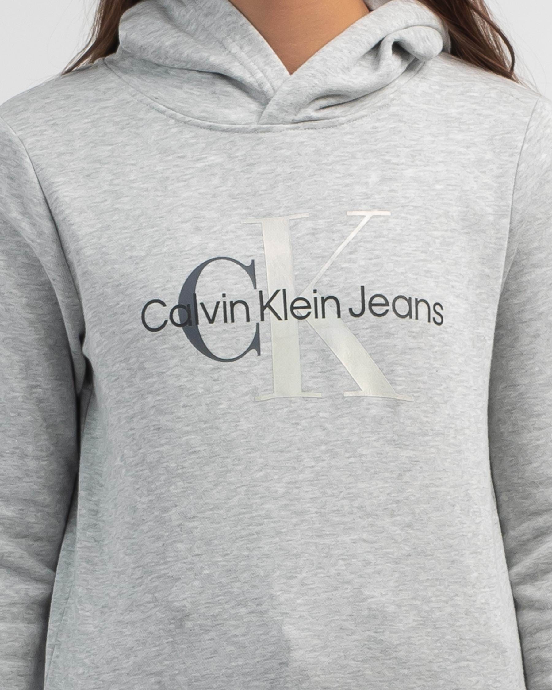 Shop Calvin Klein Girls' Mixed Monogram Hoodie In Light Grey Heather ...