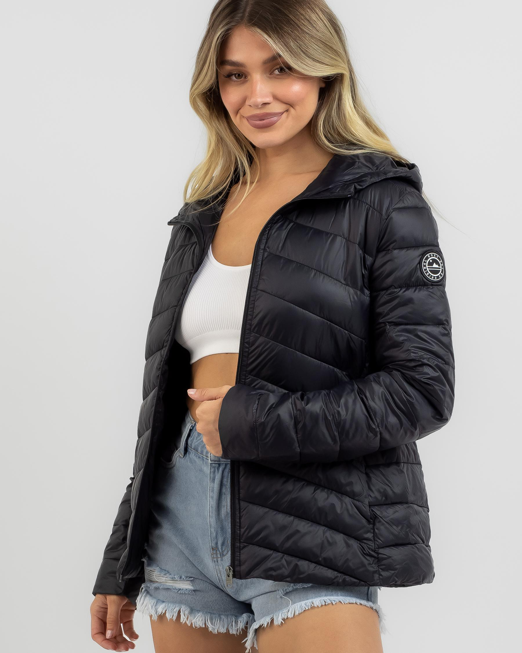 Shop Roxy Coast Road Hooded Jacket In Anthracite - Fast Shipping & Easy ...