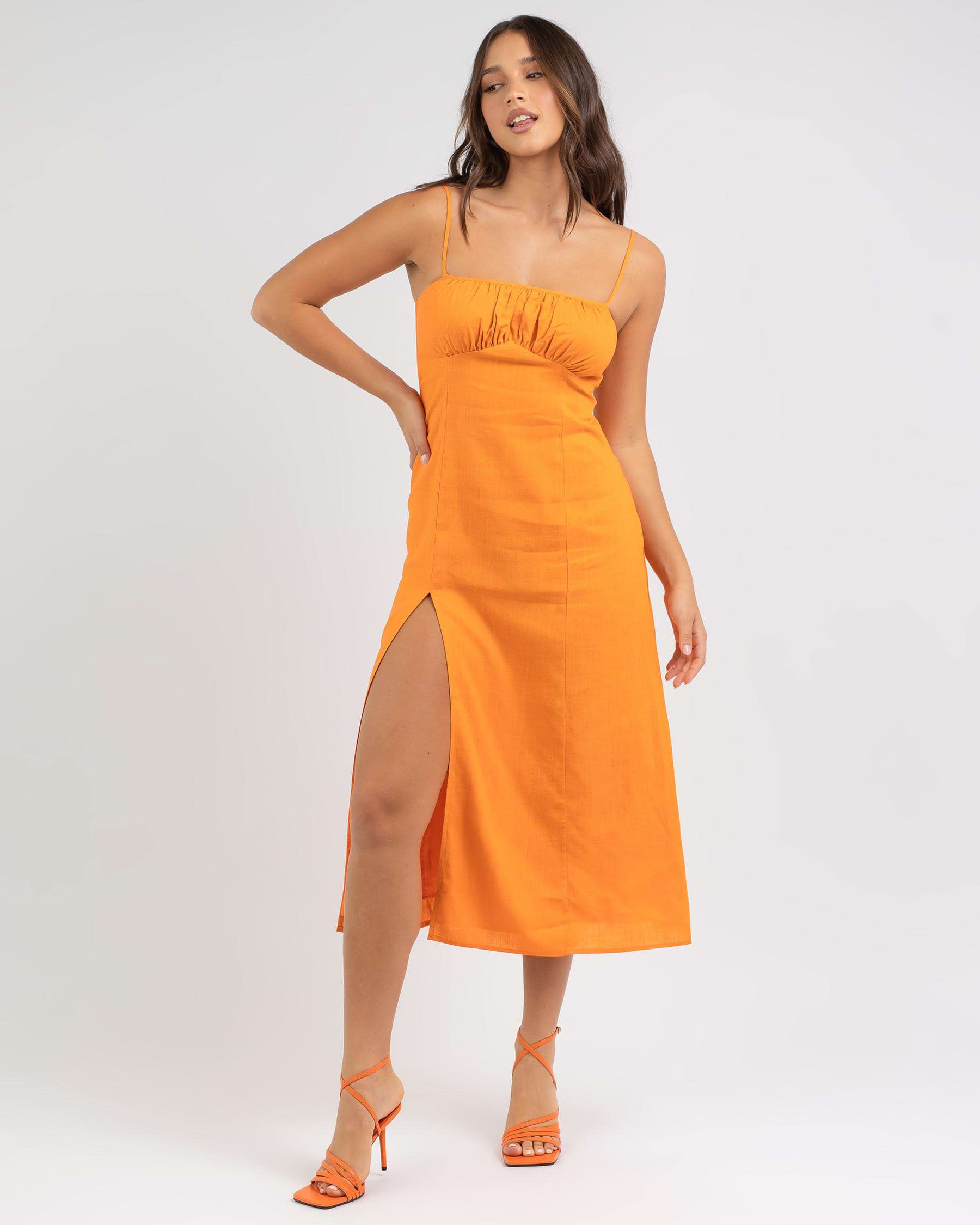 Shop Whyte Valentyne Harlow Midi Dress In Tangerine - Fast Shipping ...