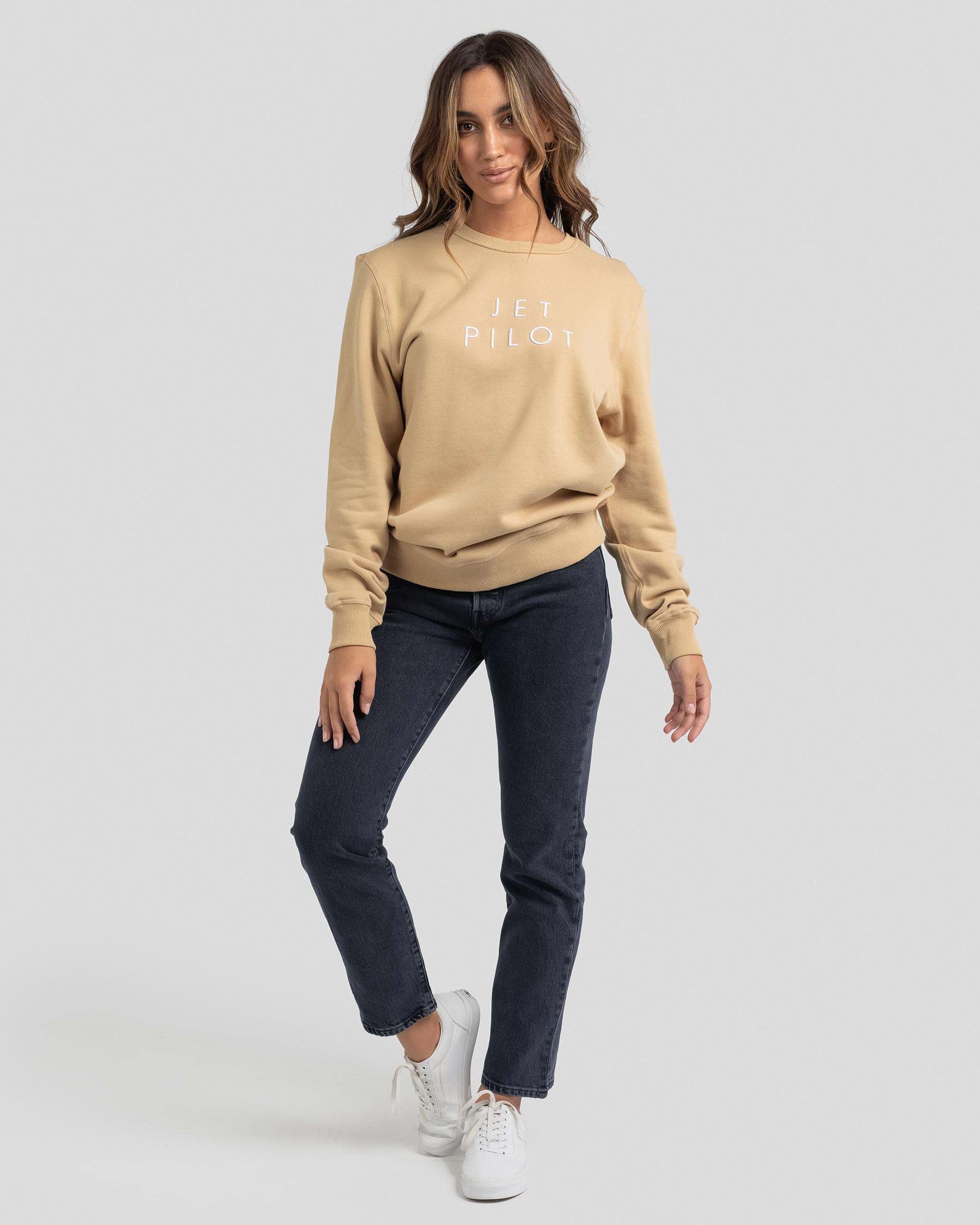 Shop Jetpilot Crew Sweatshirt In Tan - Fast Shipping & Easy Returns ...