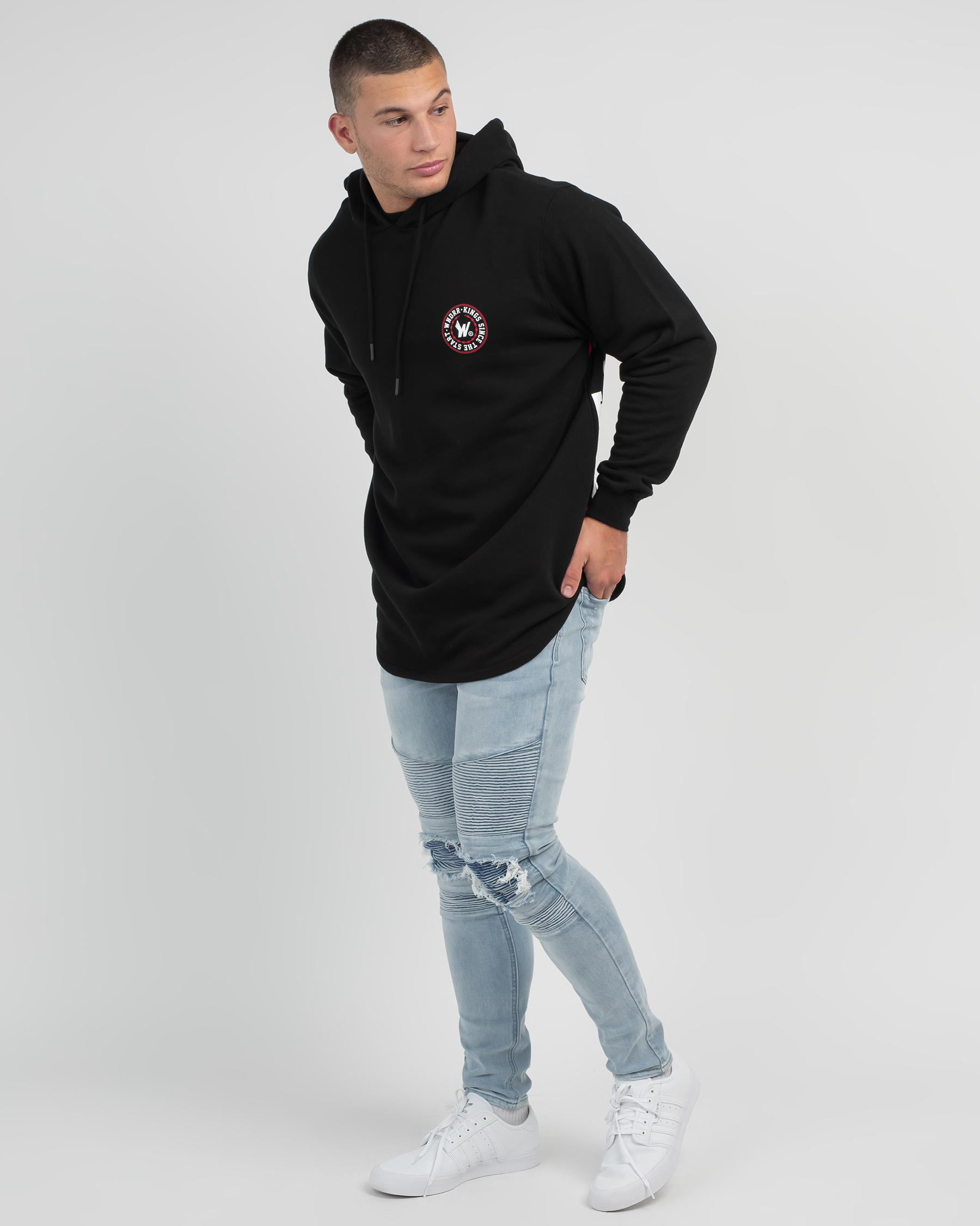 Shop Wndrr Ornament Curved Hem Hoodie In Black/red - Fast Shipping ...