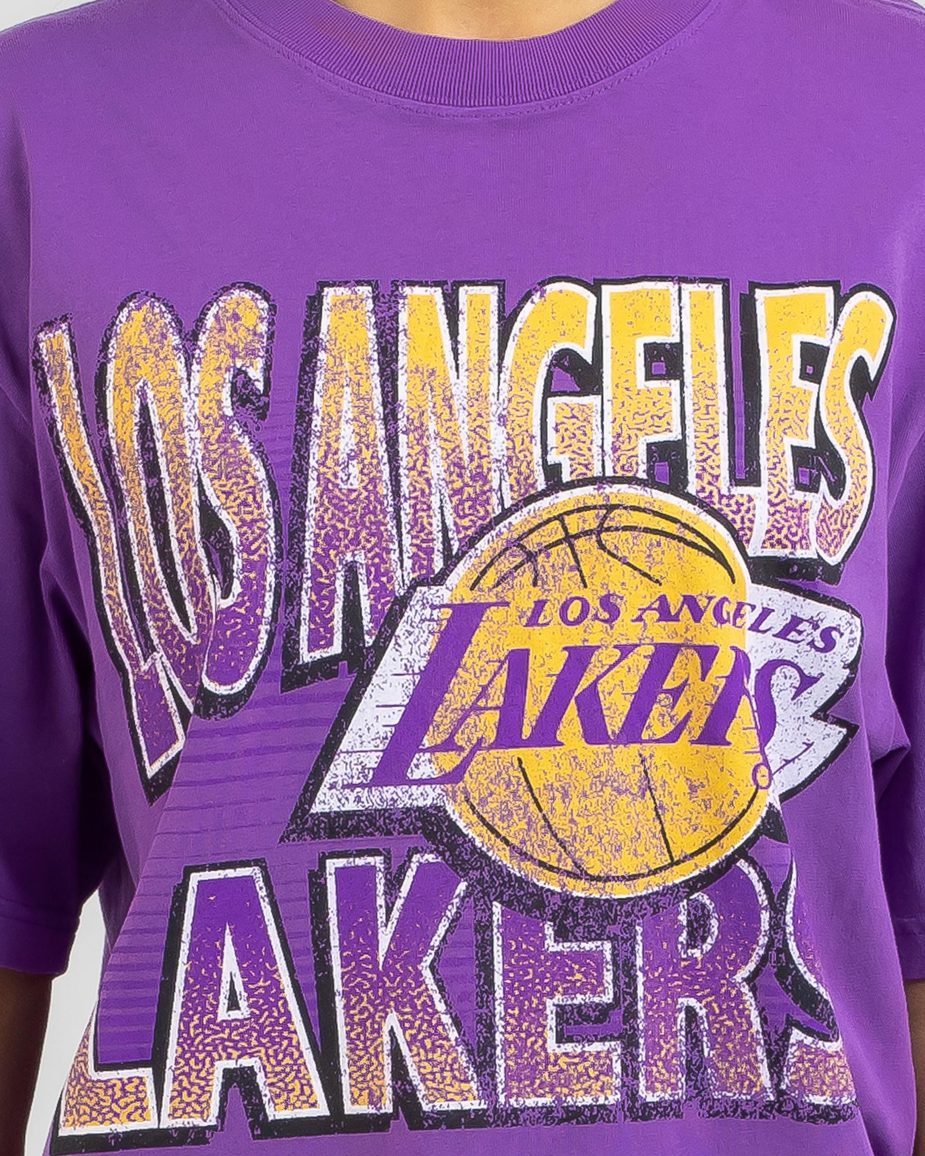 Shop Mitchell & Ness Los Angeles Lakers Inline Stack T-Shirt In Faded ...