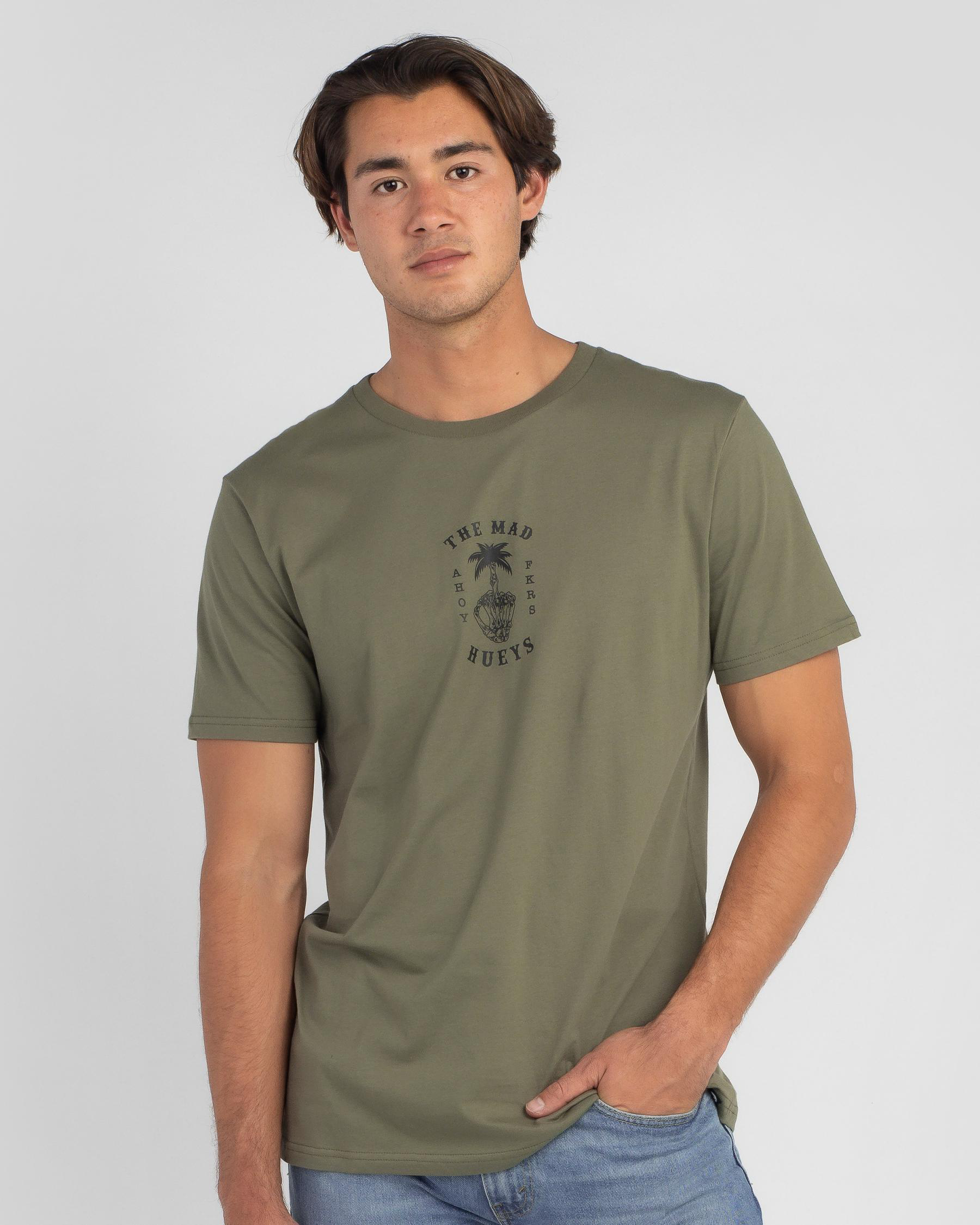 Shop The Mad Hueys Palm Fkr T-Shirt In Dusty Green - Fast Shipping ...