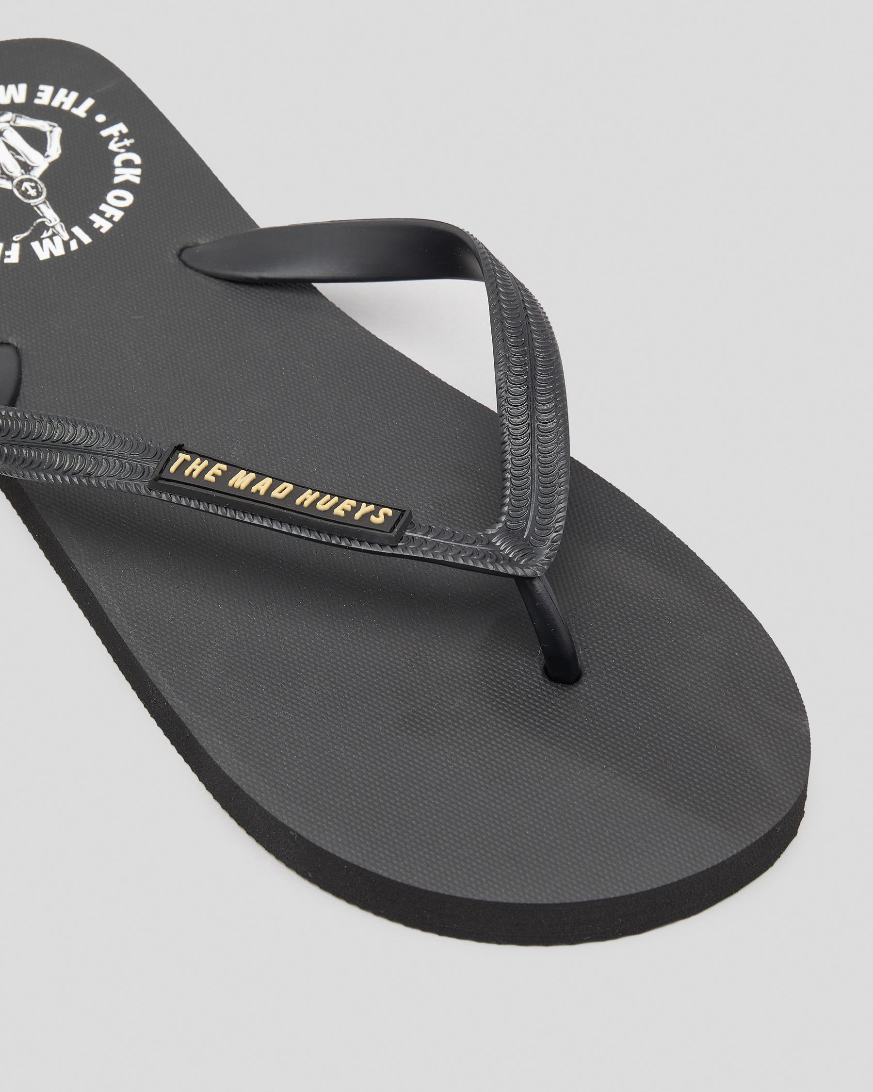 Shop The Mad Hueys Fk Off I'm Fishing Again Thongs In Black - Fast ...