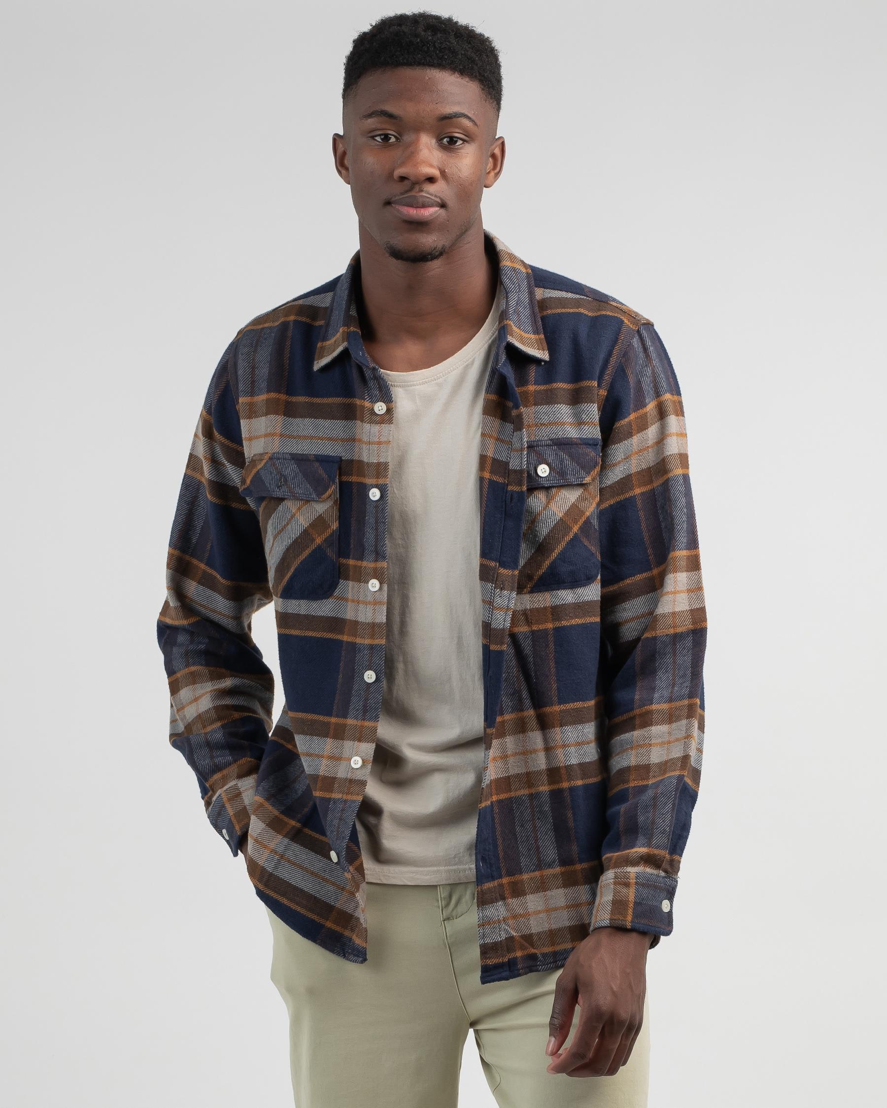 Shop Brixton Bowery Flannel Long Sleeve Shirt In Joe Blue - Fast ...