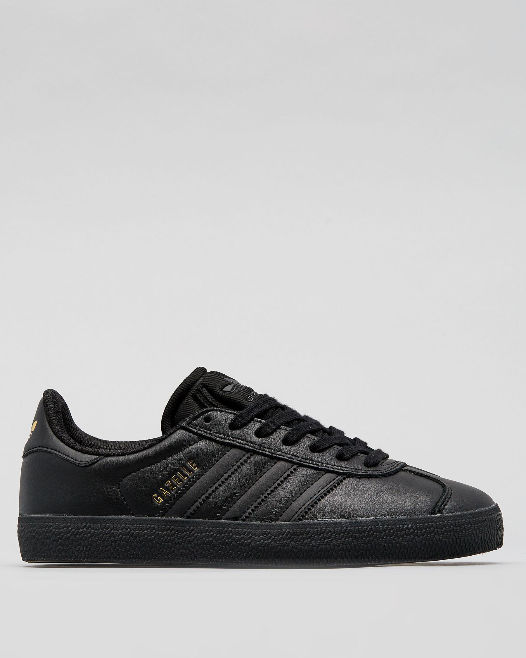 black leather gazelles womens