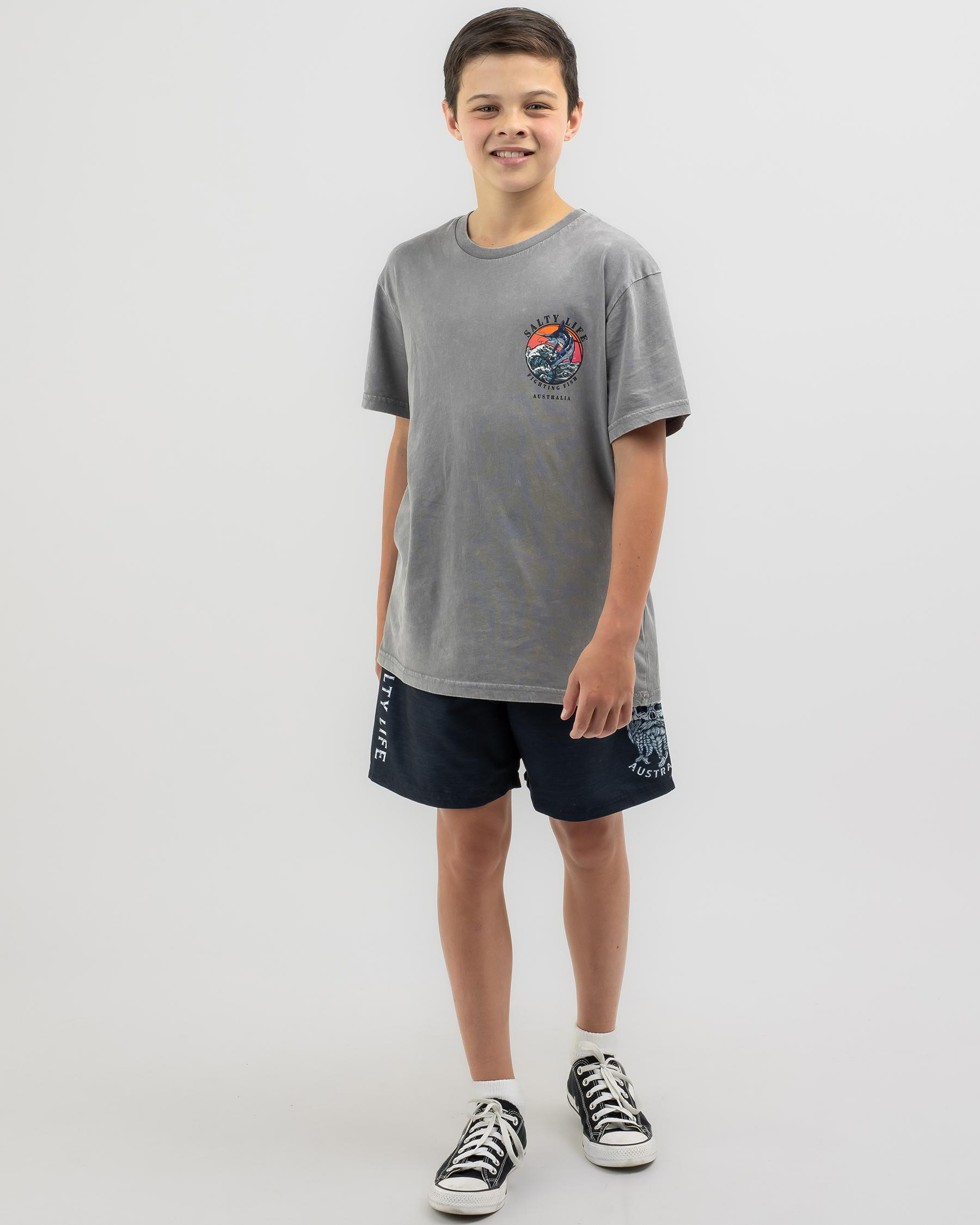 Shop Salty Life Boys' Fighting Fish T-Shirt In Mid Grey Acid - Fast ...