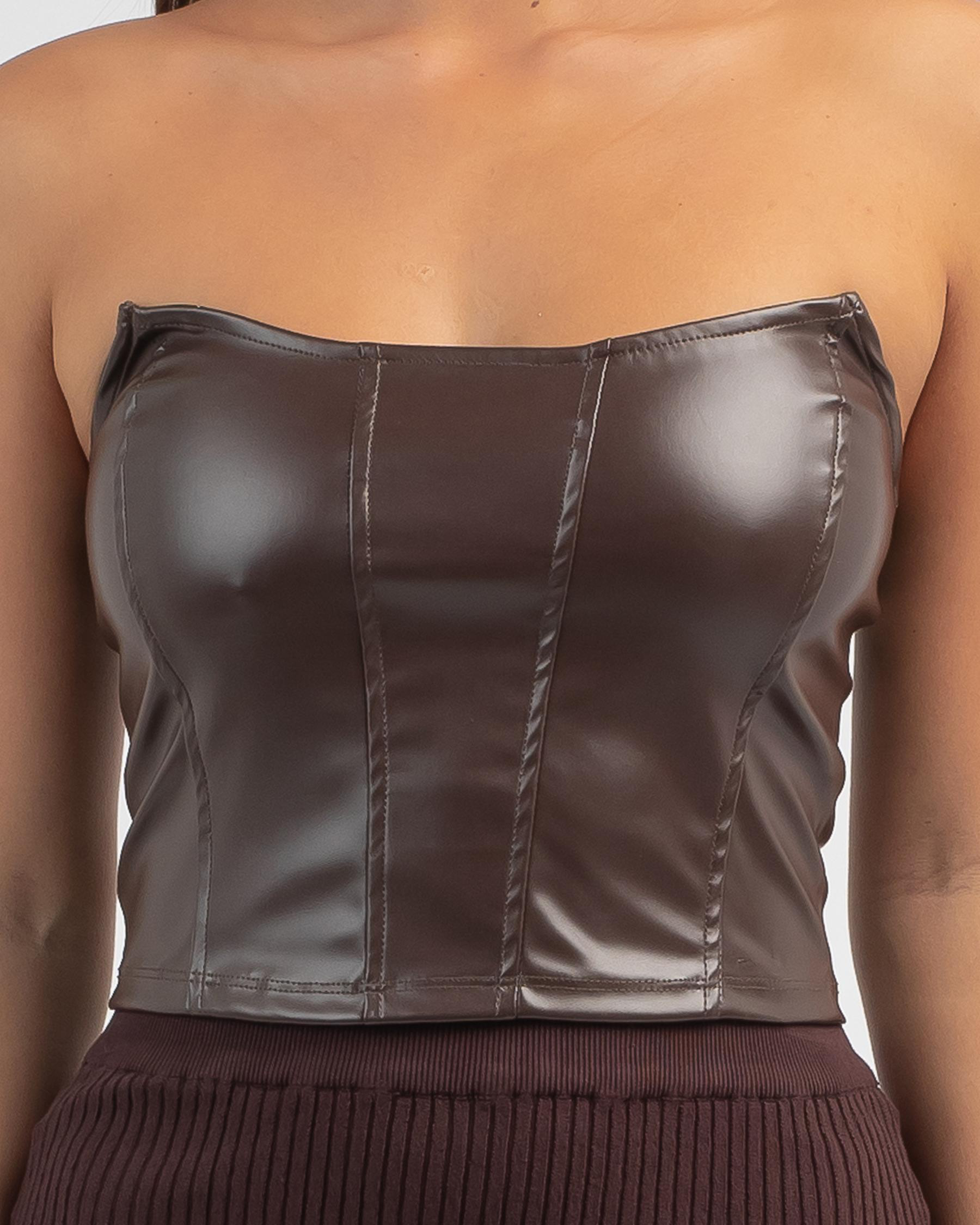 Shop 8 Birdies Never Forget Vegan Leather Tube Top In Brown - Fast ...