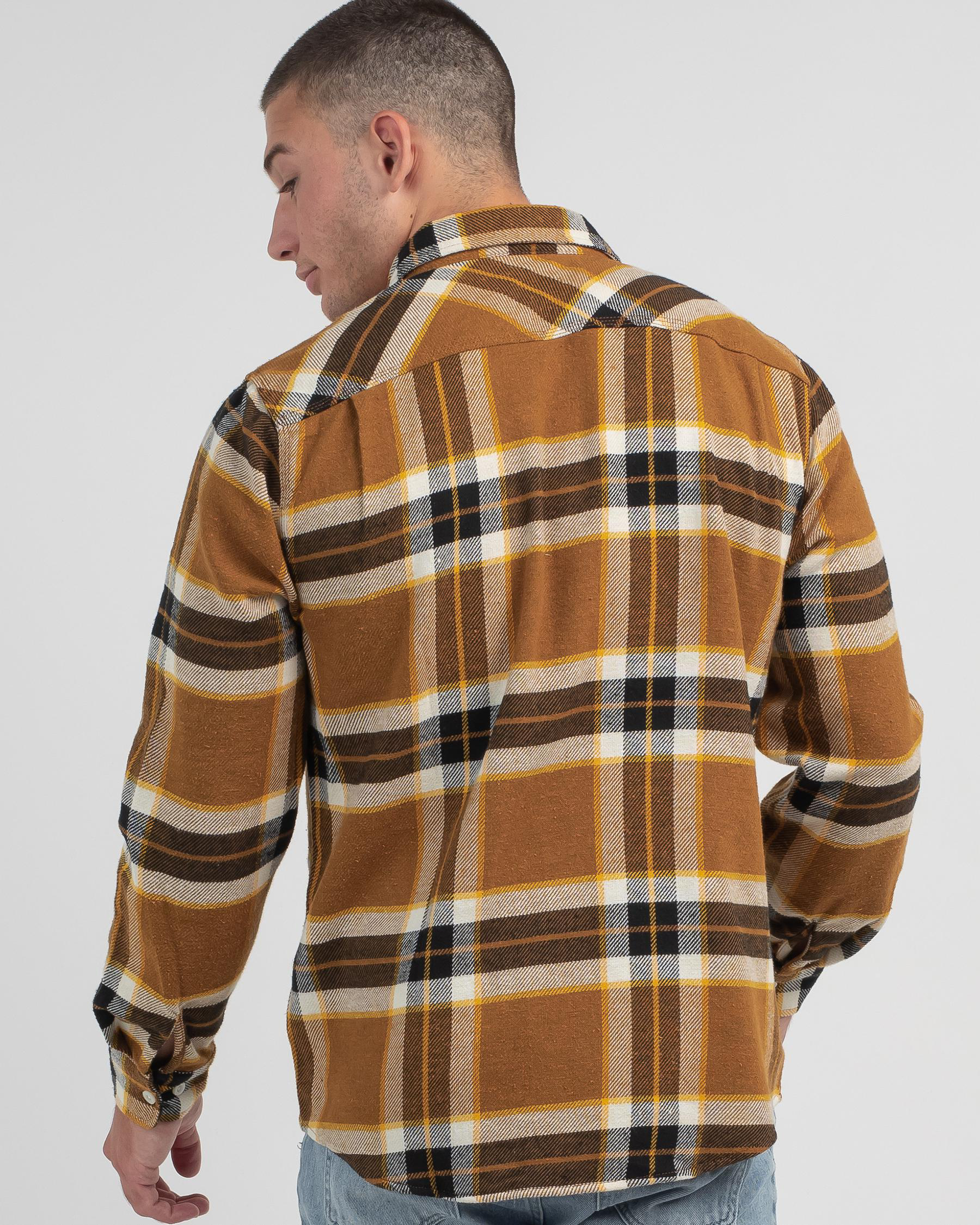 Shop Brixton Bowery Flannel Long Sleeve Shirt In Medal Bronze - Fast ...