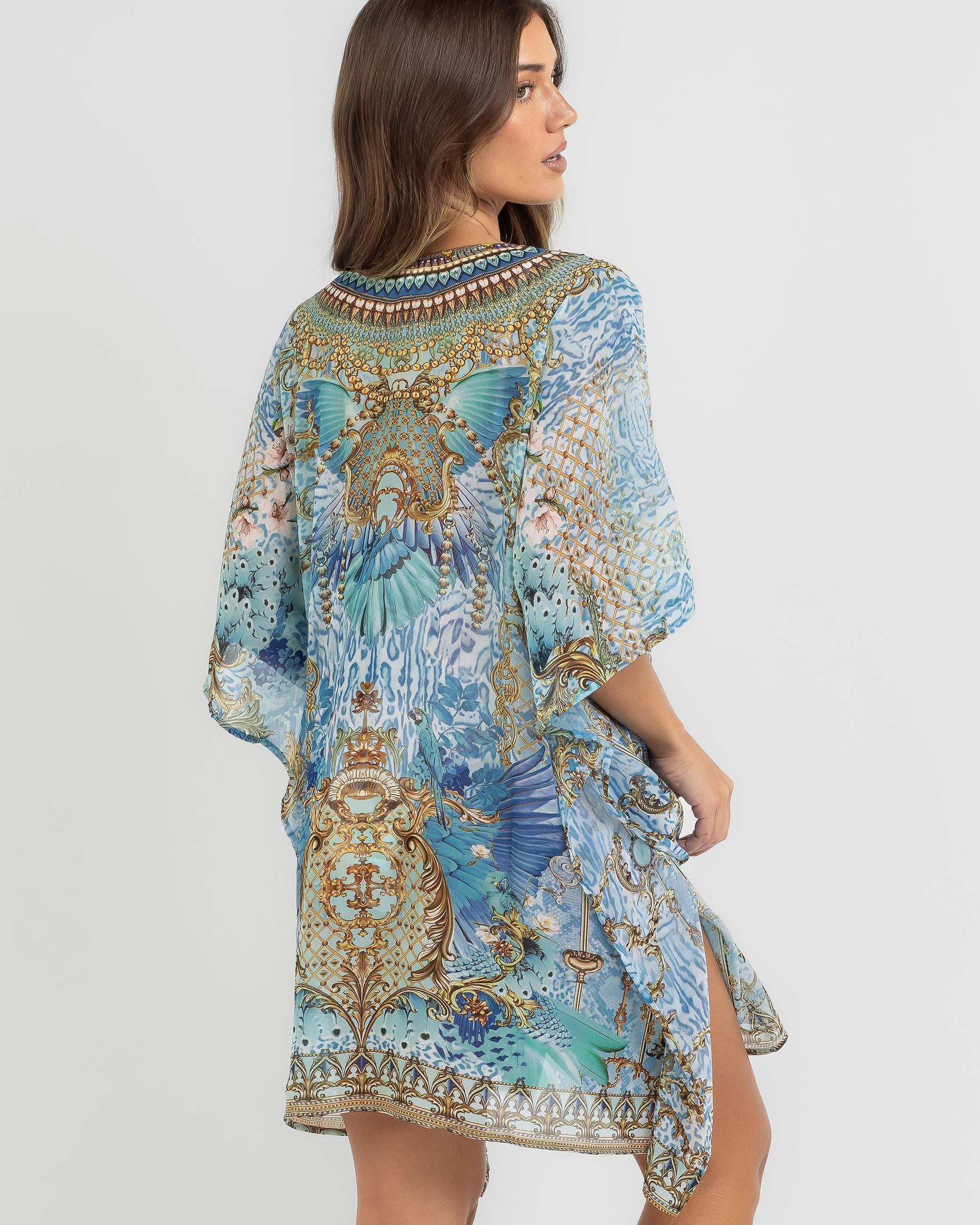 Shop Kaiami Pallas Kaftan Beach Cover In Blue/gold - Fast Shipping ...