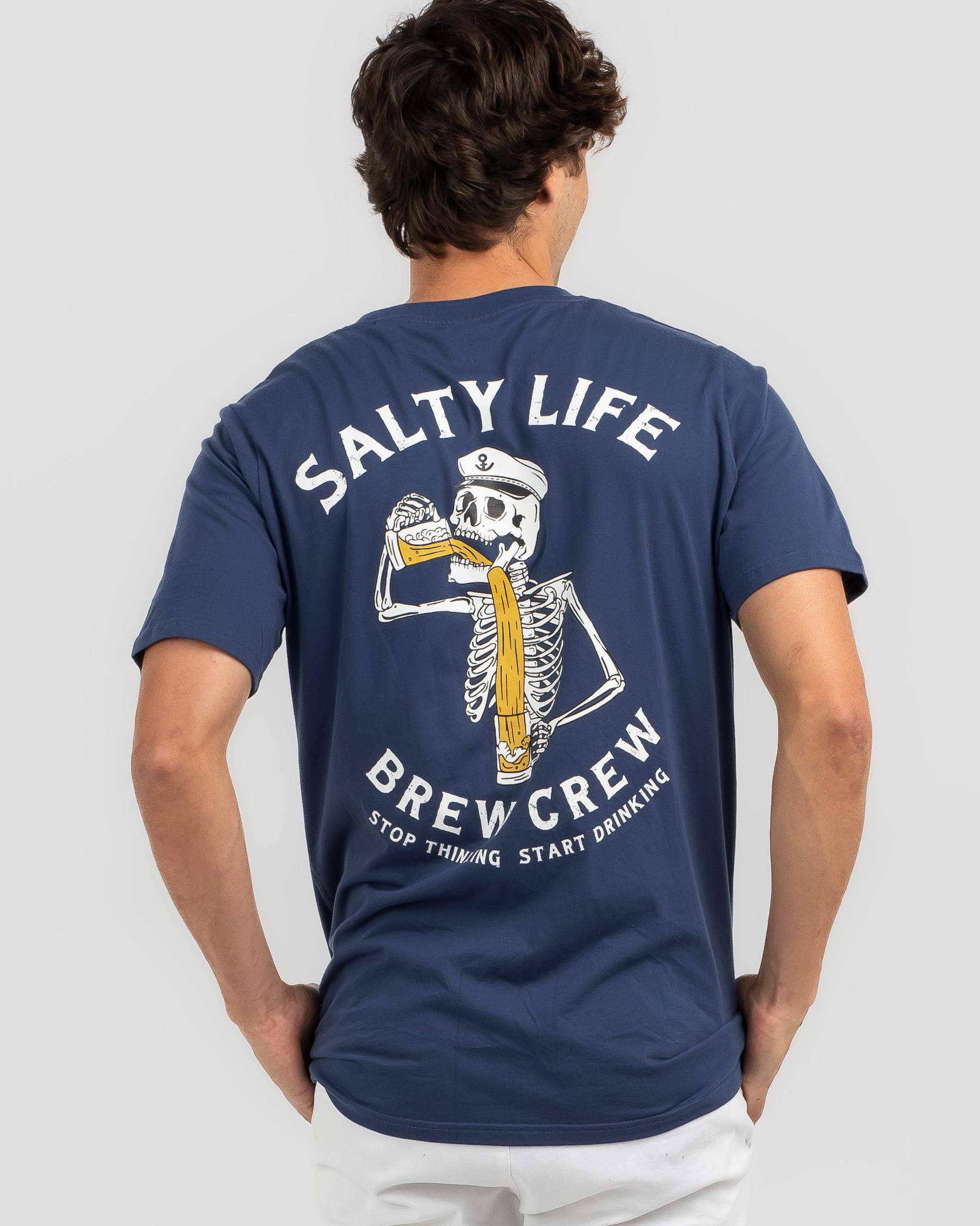 Shop Salty Life Brew Crew T-Shirt In Slate Blue Overdye - Fast Shipping ...