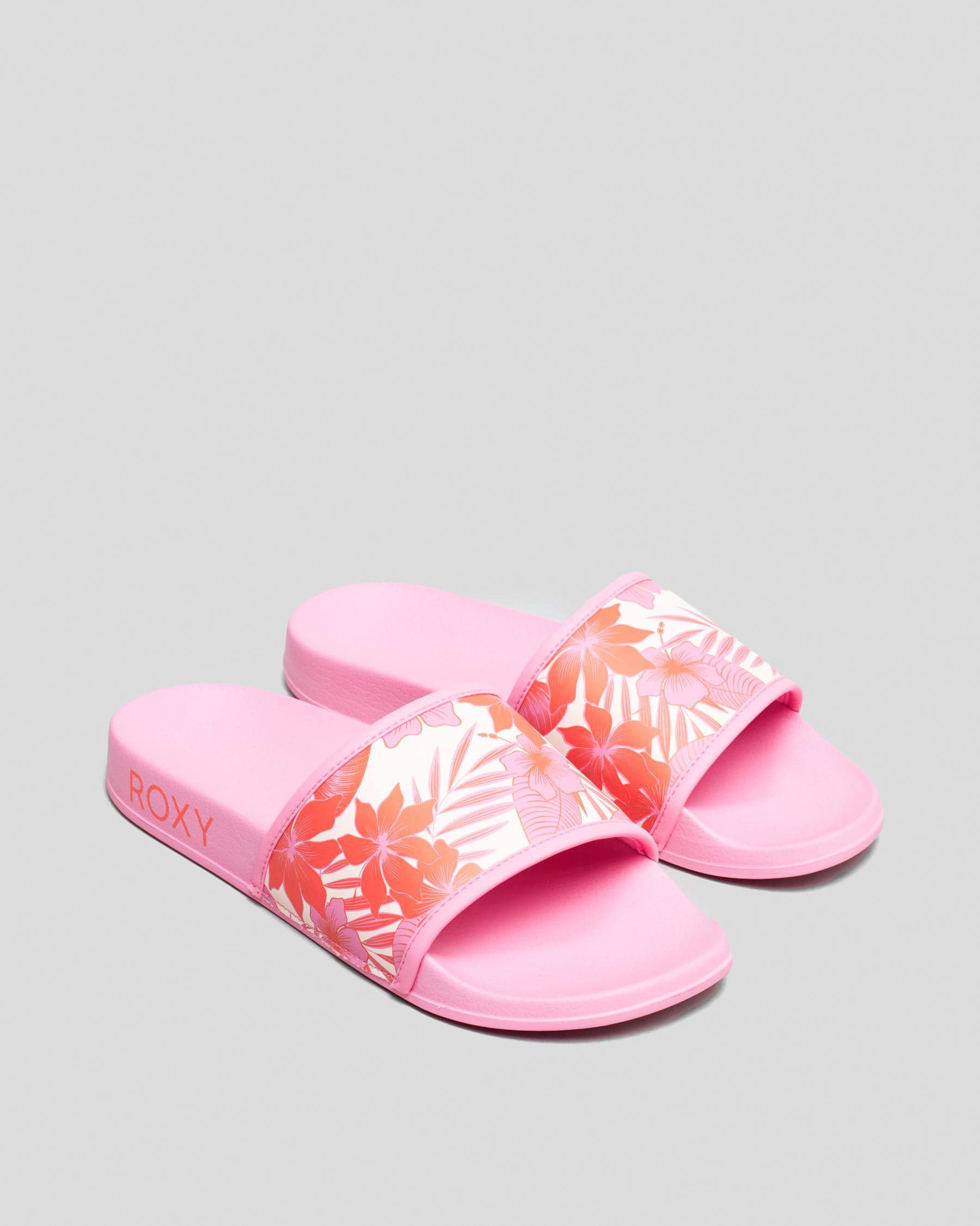 Shop Roxy Slippy Slide Sandals In Crazy Pink Flower - Fast Shipping ...