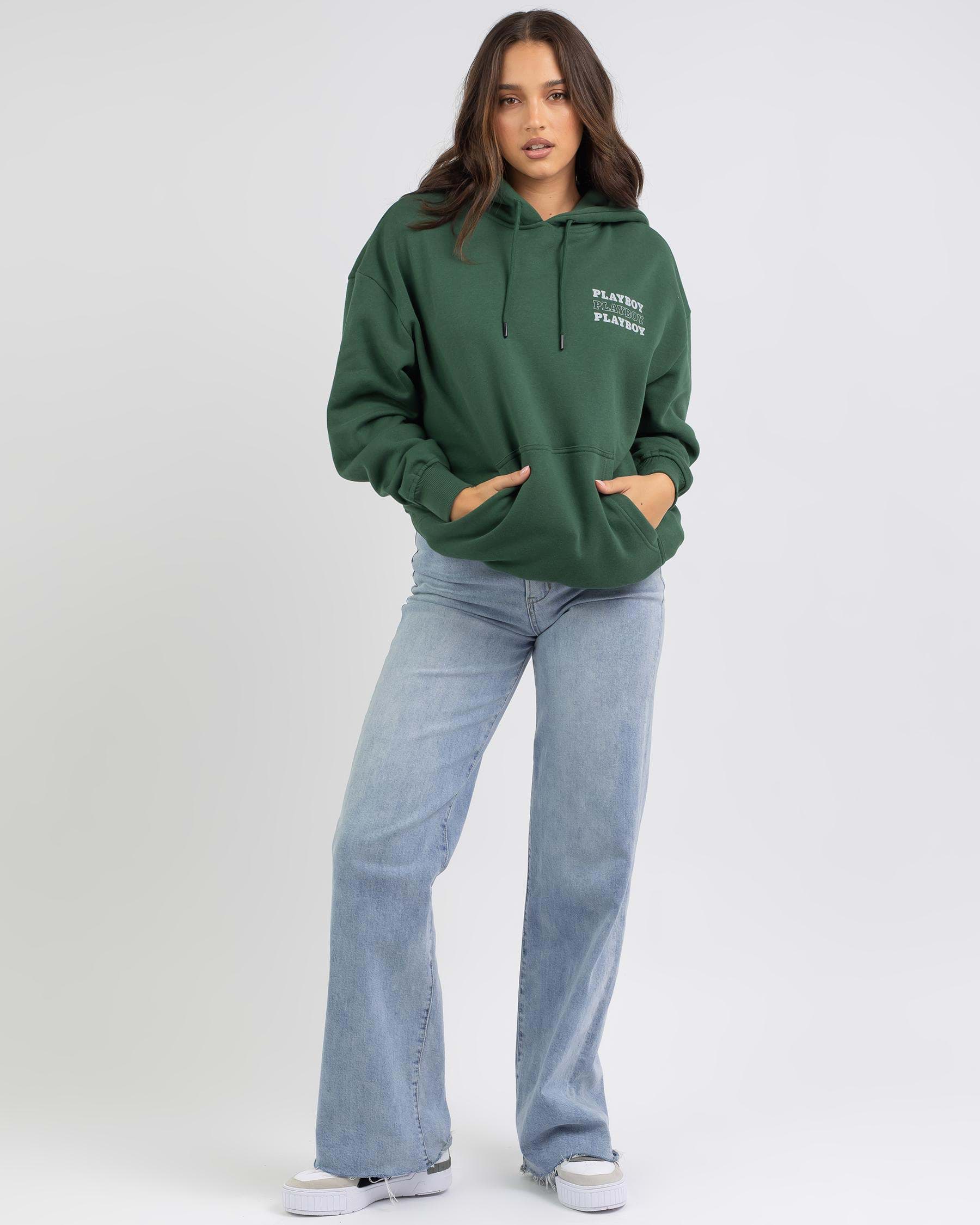 Shop Playboy Bunny Stack Hoodie In Emerald - Fast Shipping & Easy ...