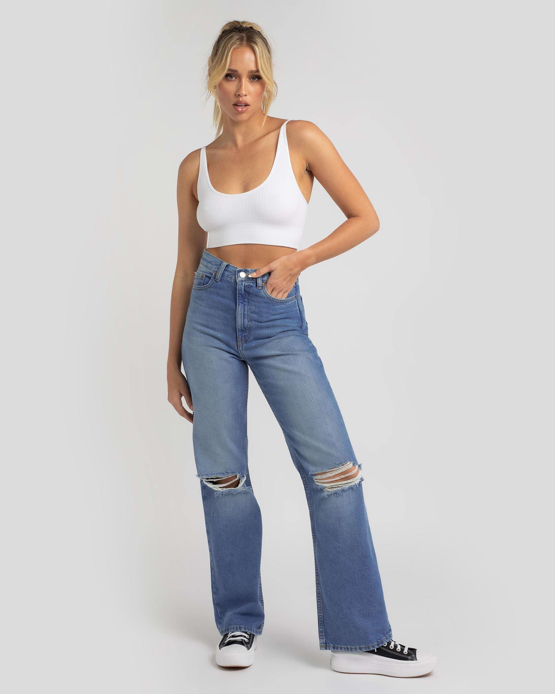 Shop Dr Denim Echo Jeans In Empress Blue Ripped - Fast Shipping & Easy ...