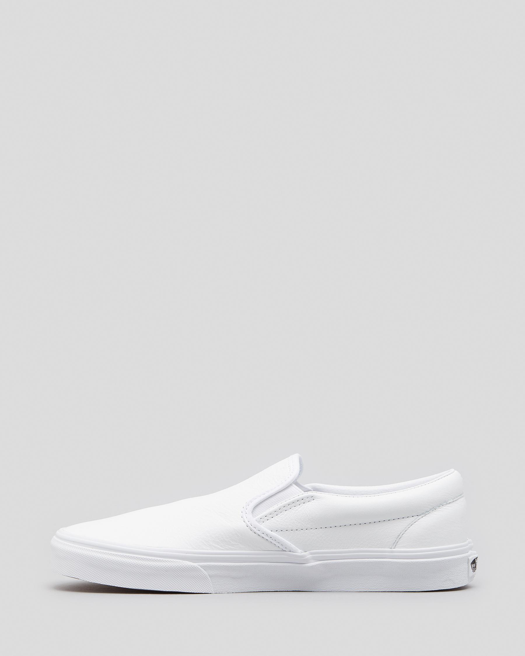 Shop Vans Classic Slip-On Leather Shoes In True White - Fast Shipping ...